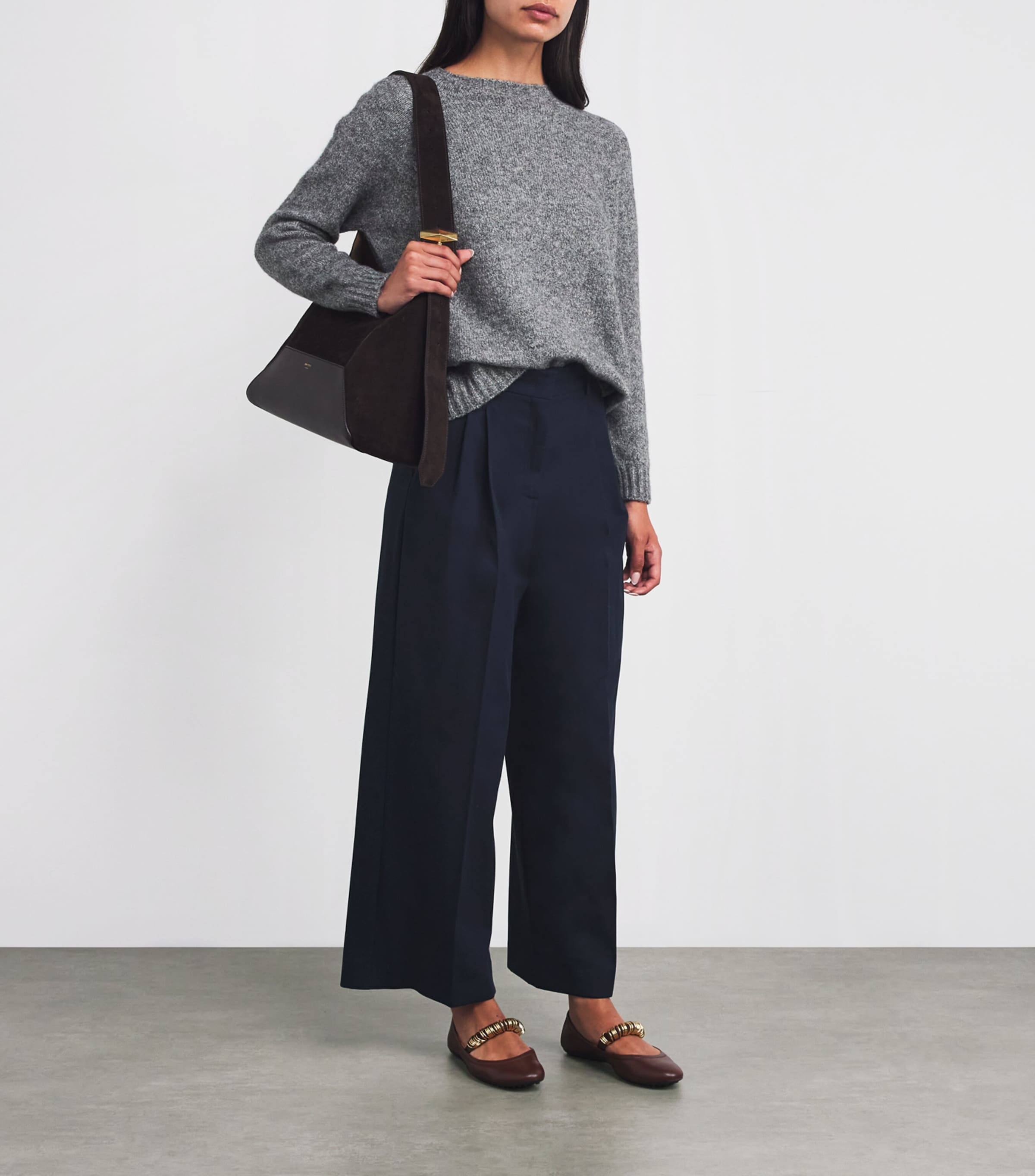 Cotton Wide-Leg Trousers NAVY Image 2