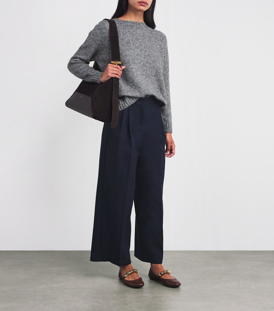 Cotton Wide-Leg Trousers NAVY Image 2