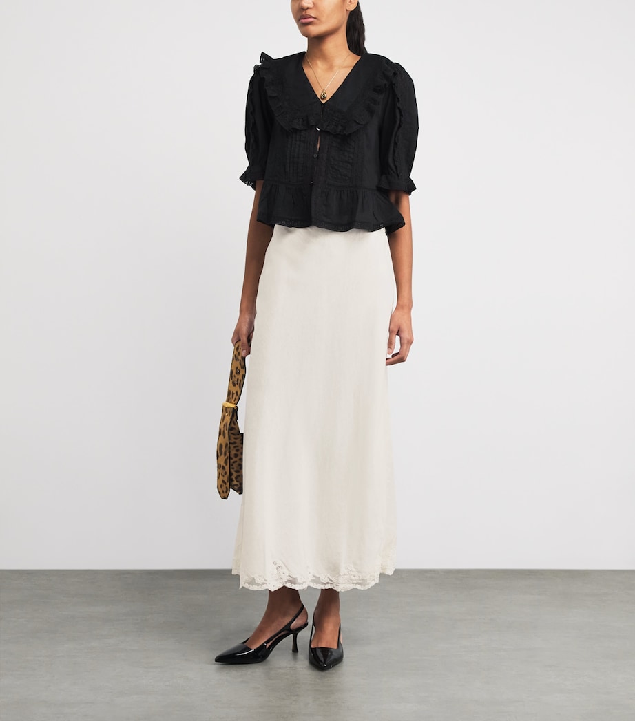 Linen-Blend Crystal Midi Skirt CREAM Image 2