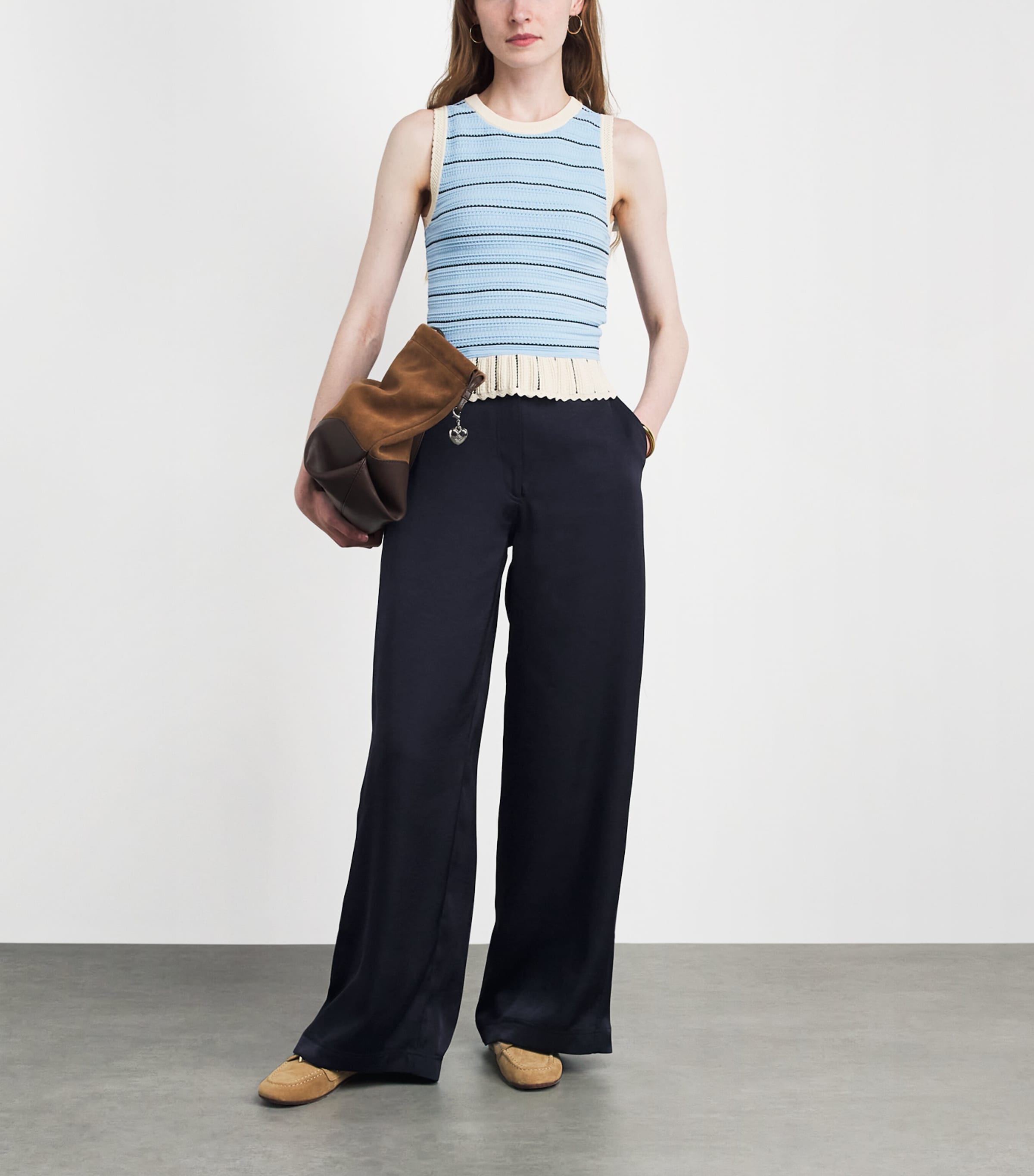 Claudie Pierlot Womens Wide-Leg Tailored Trousers Navy Image 2