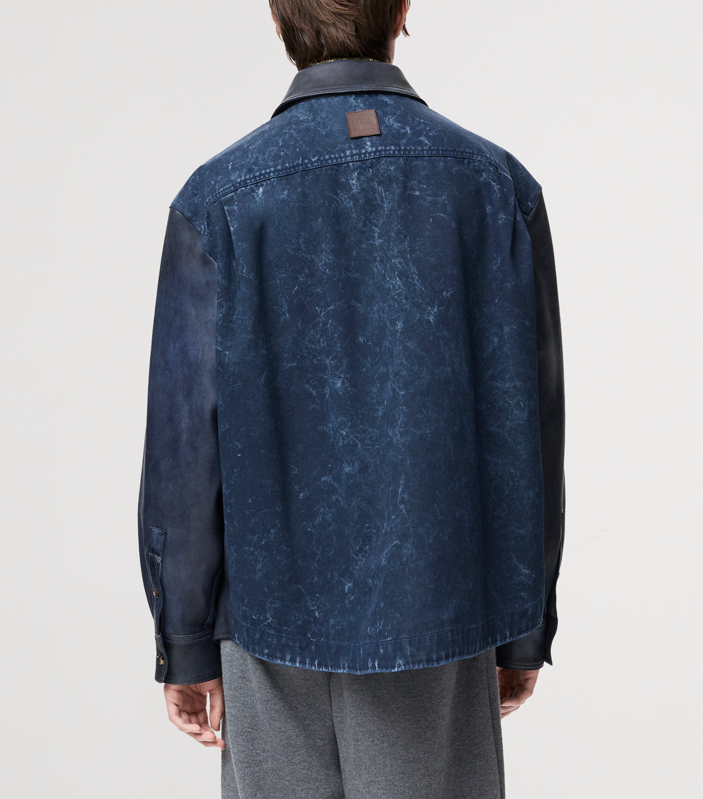 LOEWE Mens Leather Denim-Back Overshirt Navy Blue Image 4