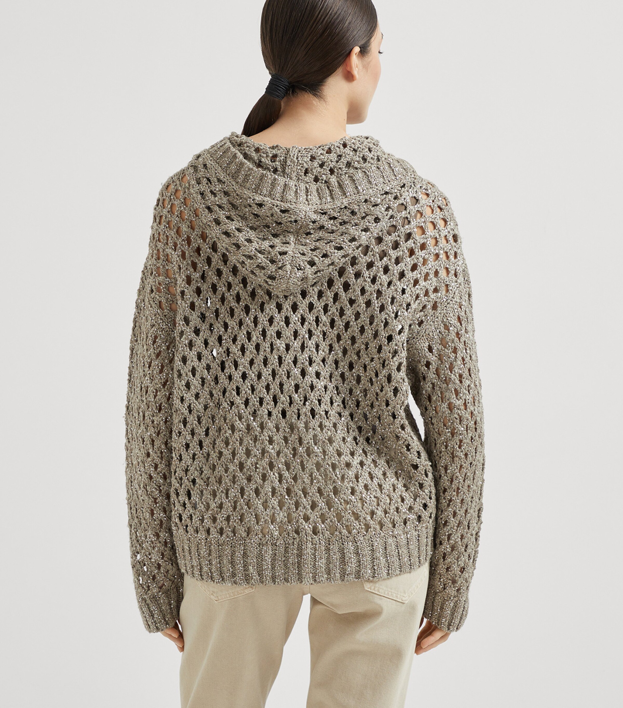 Brunello Cucinelli Womens Dazzling Netted Hooded Cardigan Image 5