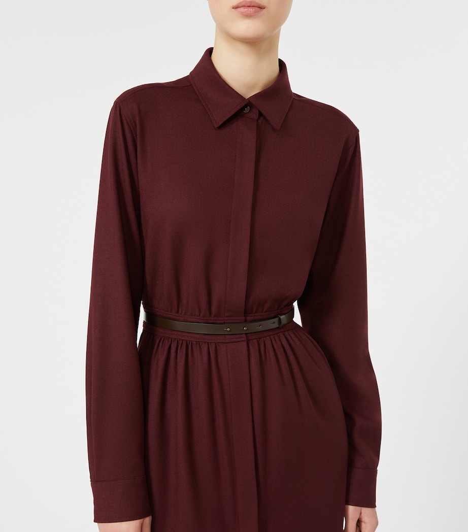 Max Mara Womens Stretch-Virgin Wool Belted Shirt Dress Wine Coloured Image 5