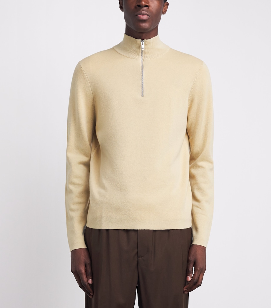 Sandro Paris Mens Wool Half-Zip Sweater Dark Beige Image 4