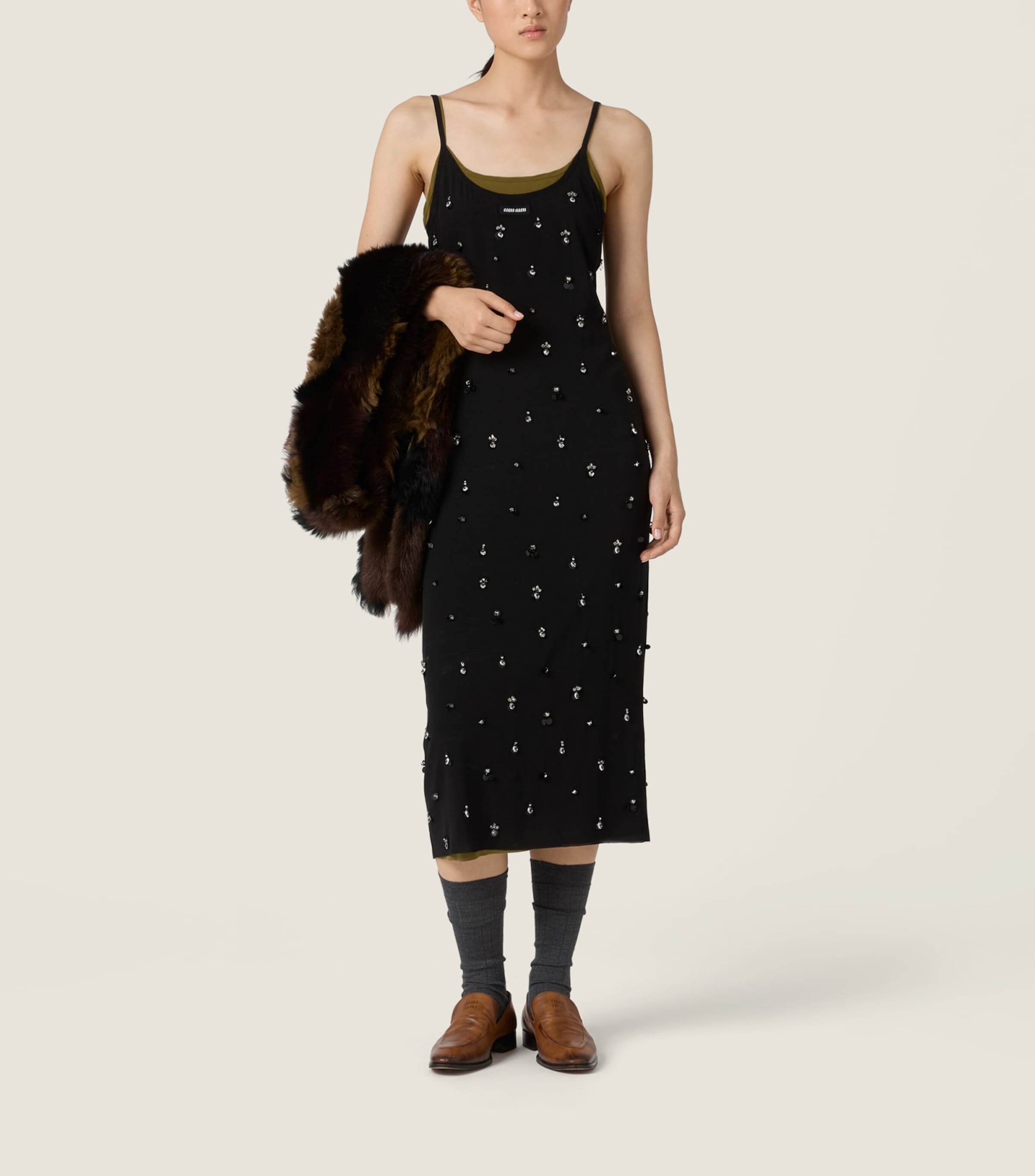 Miu Miu Womens Silk Embellished Midi Dress Image 2