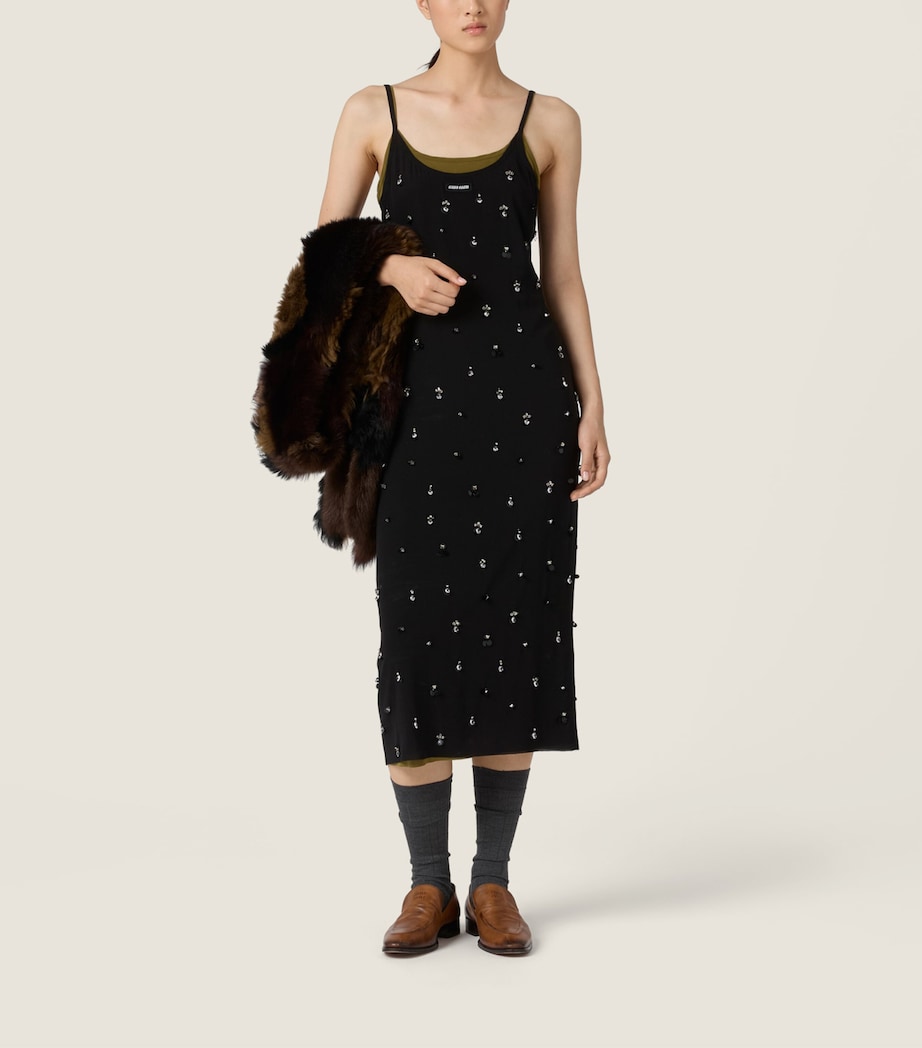 Miu Miu Womens Silk Embellished Midi Dress Image 2