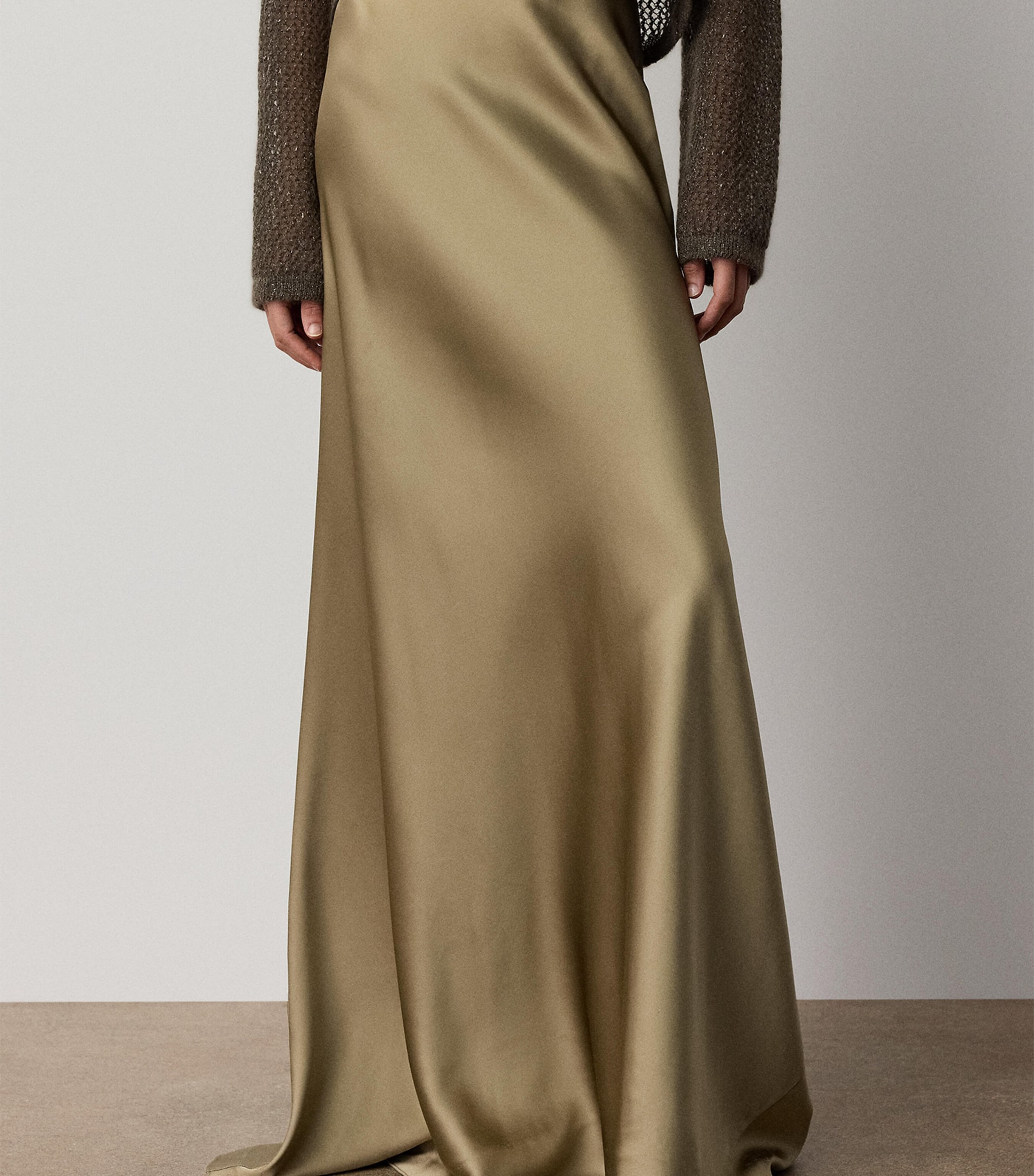 Ralph Lauren Collection Womens Satin Masina Maxi Skirt Porcini Image 3