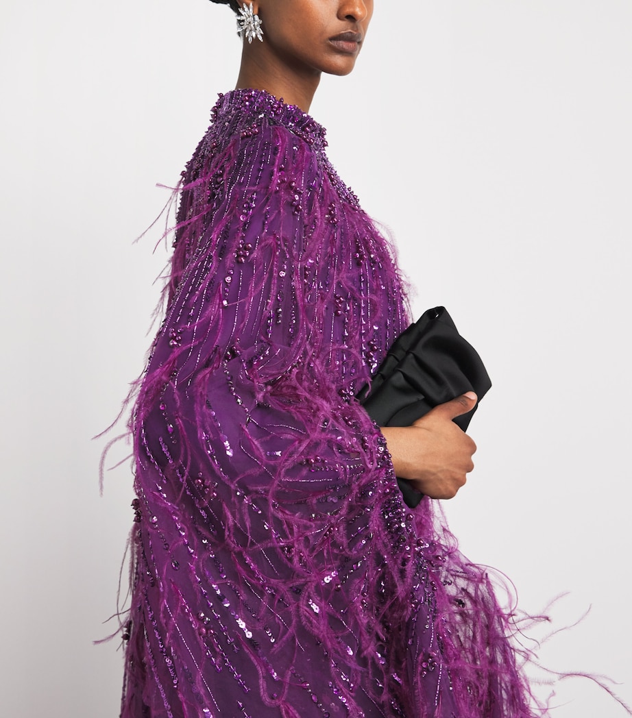 Pamella Roland Womens Tulle Embellished Feather-Trim Gown Amethyst Image 5