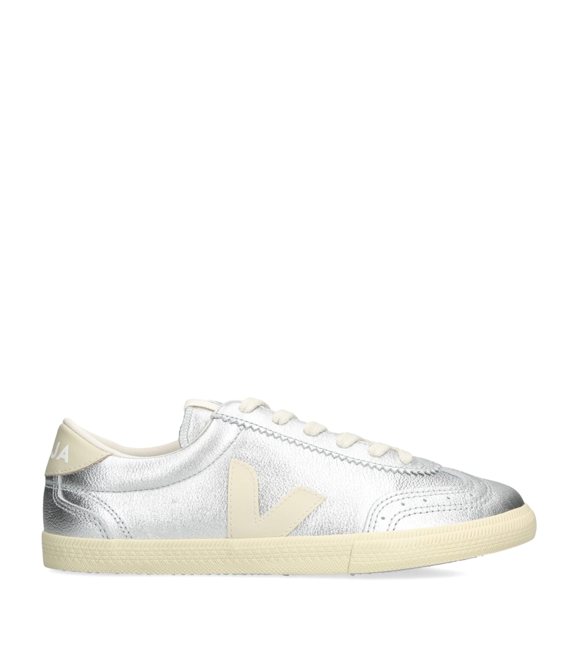 Veja Low-top Metallic Finish Rubber Sole Sneaker In Silver