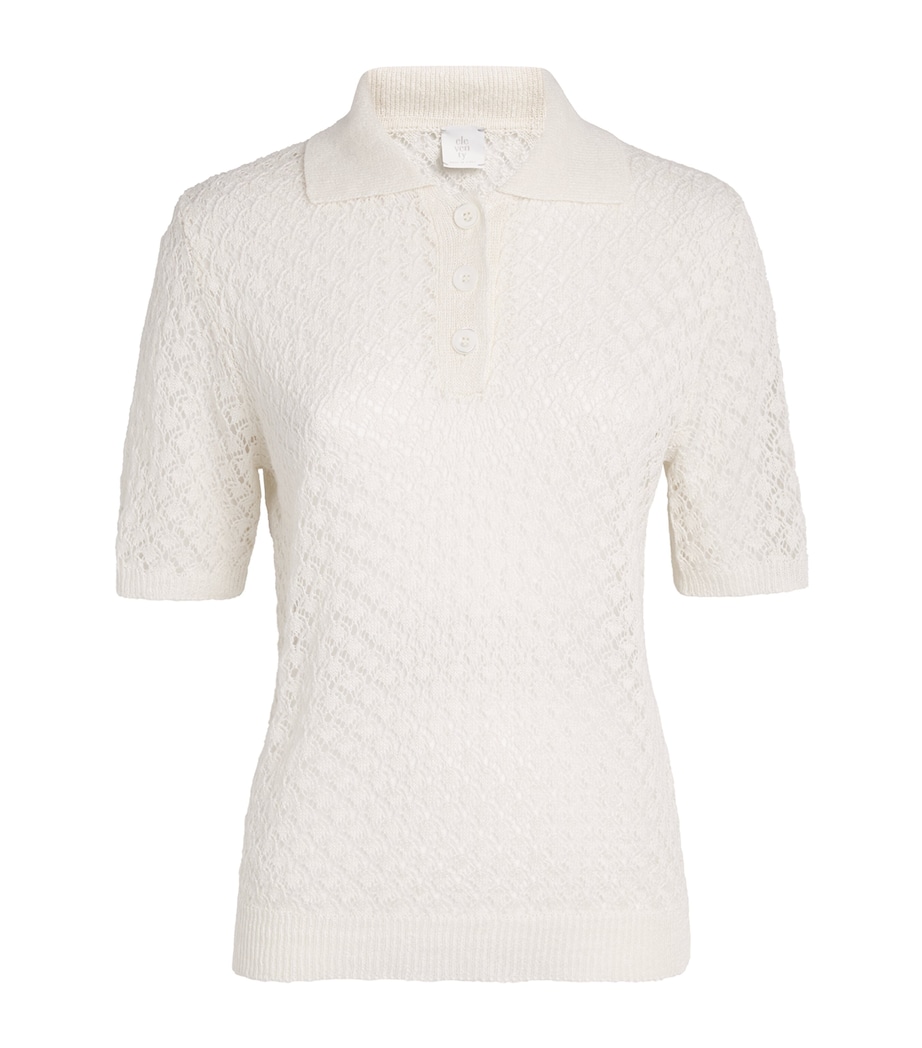 Eleventy Womens Linen-Cotton-Silk-Blend Polo Sweater Avorio Image 1