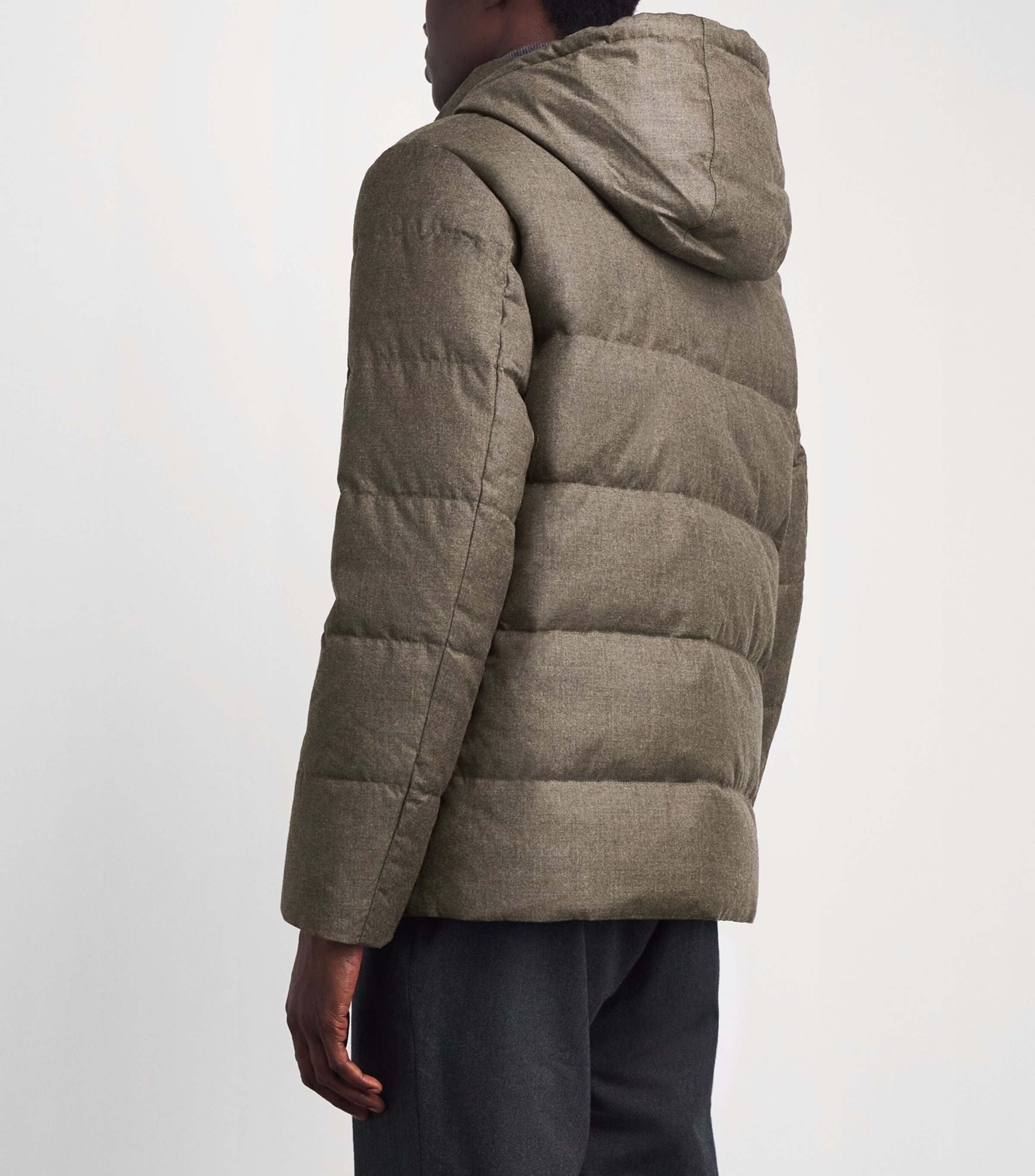 Yves Salomon Mens Down Wool-Silk Hooded Parka Earth Image 5