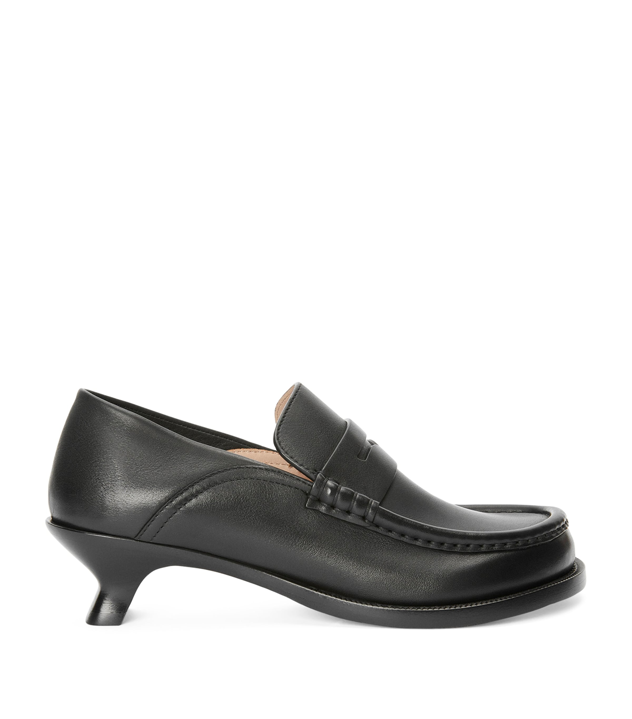 Shop Loewe Leather Campo Heeled Loafers 40 In Black