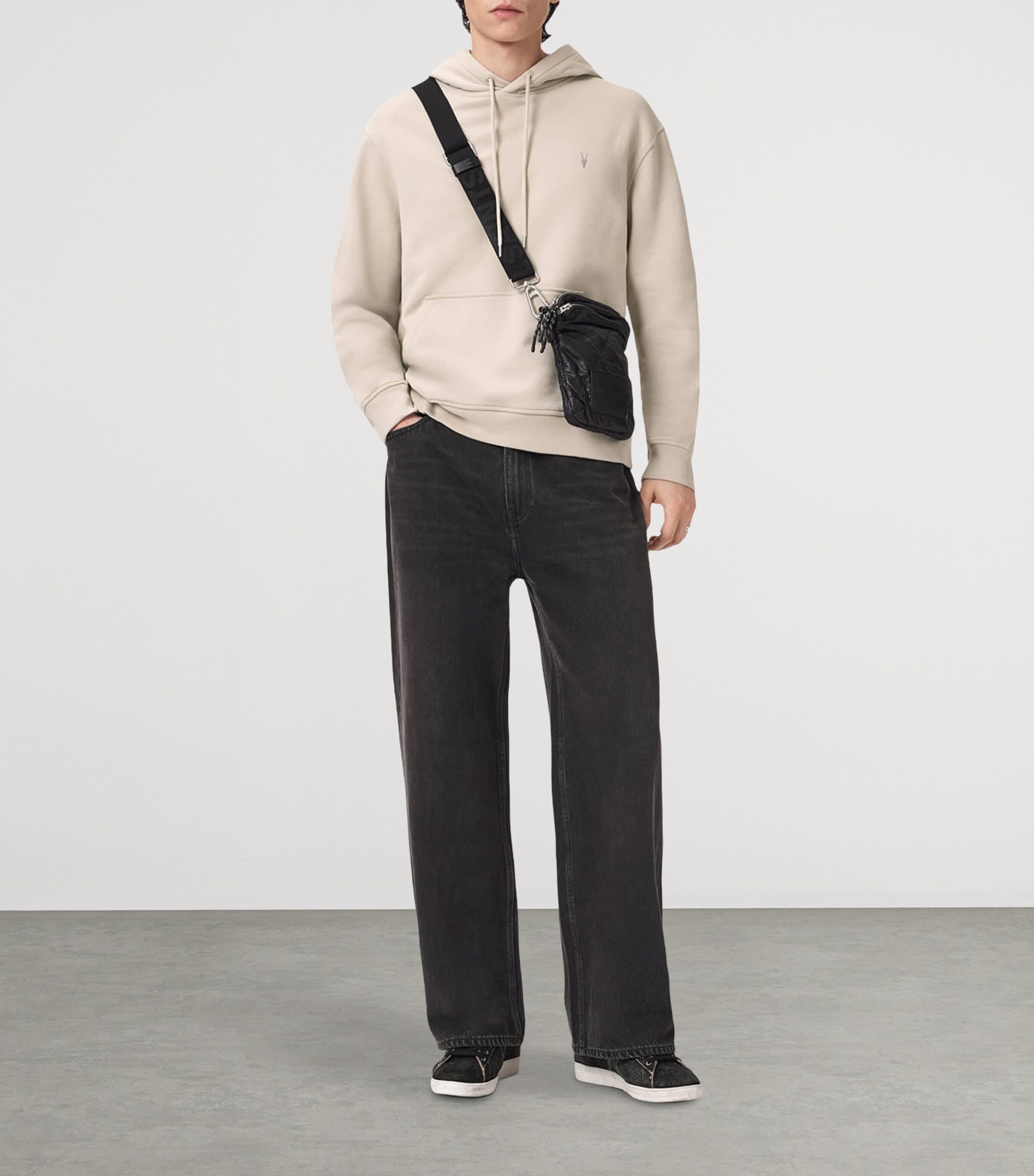 AllSaints Mens Organic-Recycled Cotton Asher Hoodie Sandstone Brown Image 6