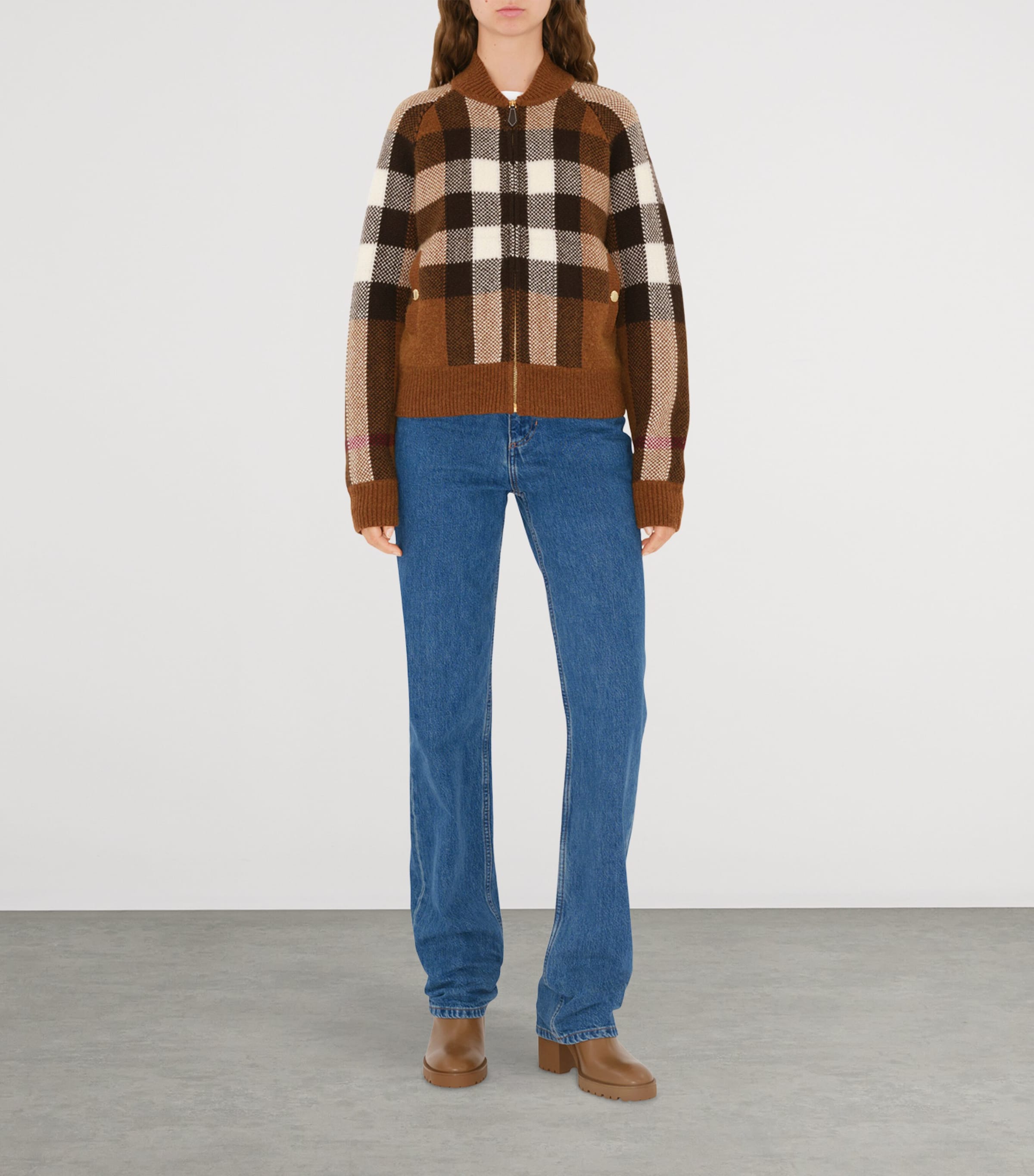 Wool-Cashmere Check Bomber Jacket DARK BIRCH BROWN Image 2