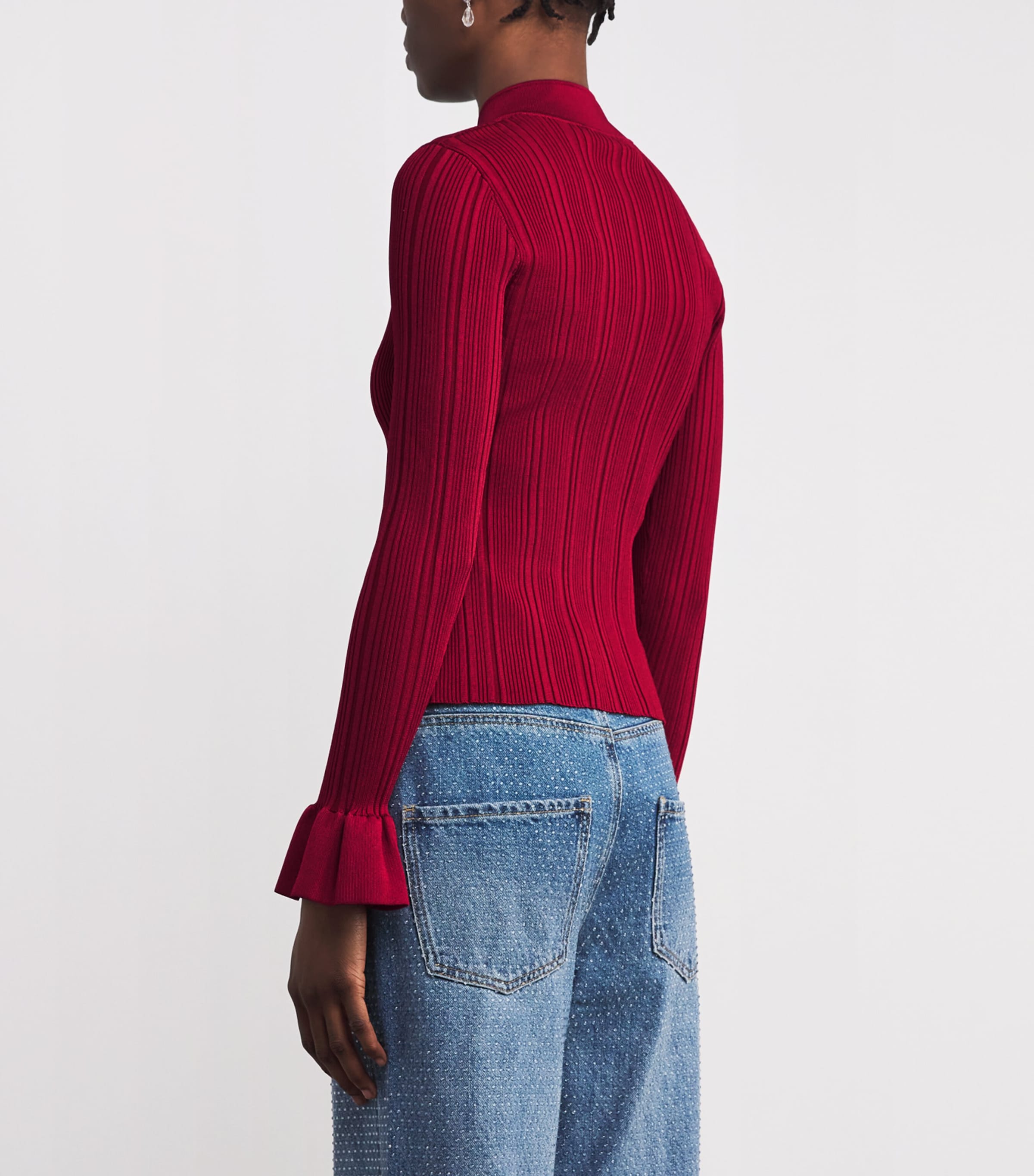 Rib-Knit Cardigan RED Image 4