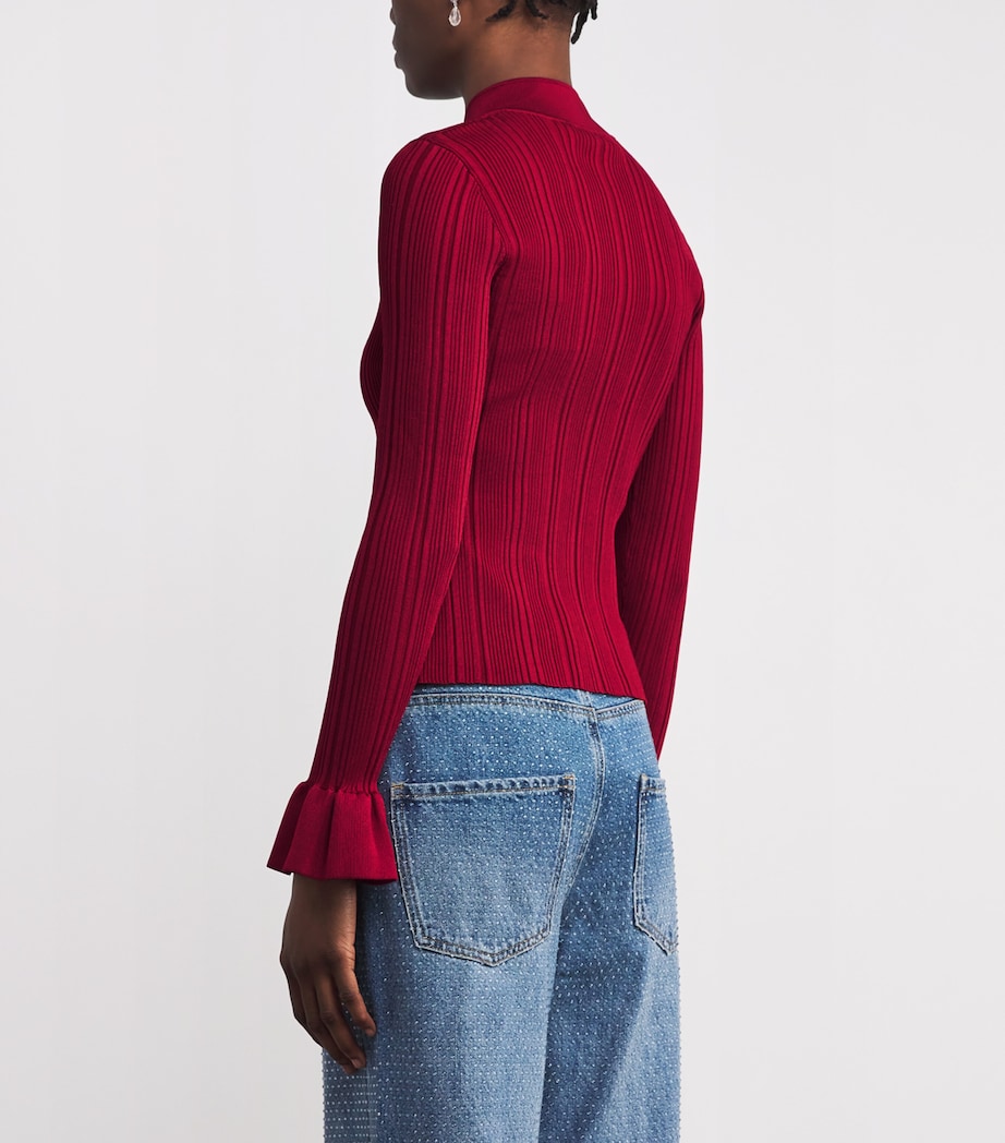 Rib-Knit Cardigan RED Image 4