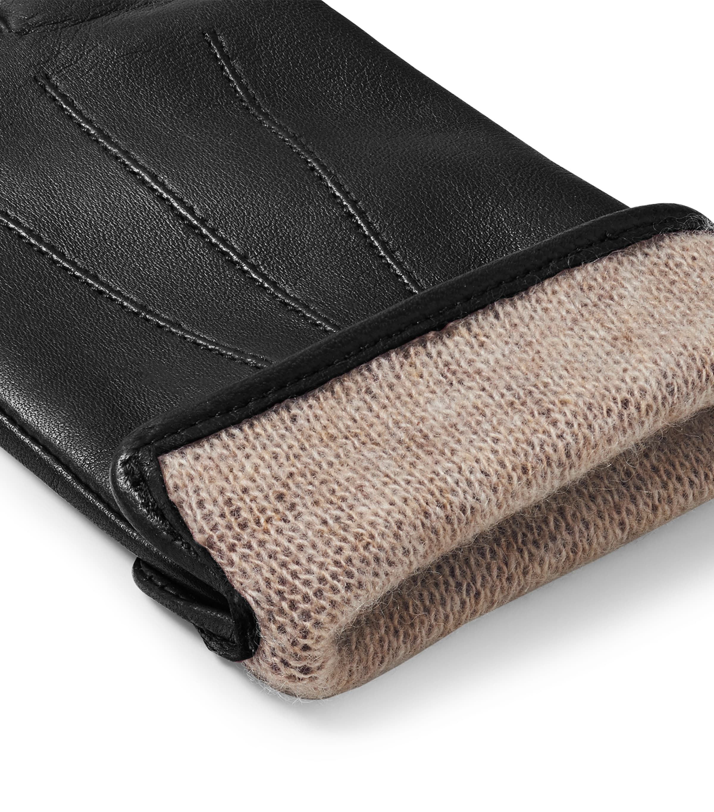 Women's Wool-Cashmere Lined Leather Gloves (Medium) BLACK Image 4