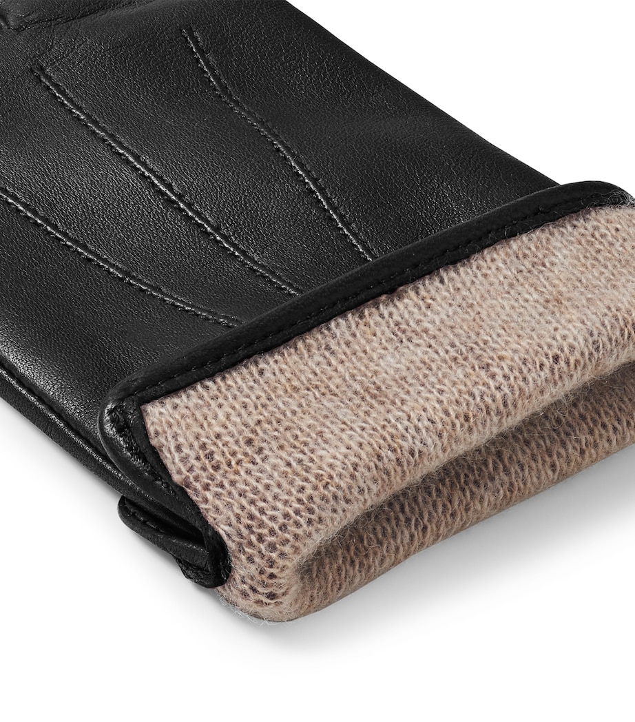Women's Wool-Cashmere Lined Leather Gloves (Medium) BLACK Image 4