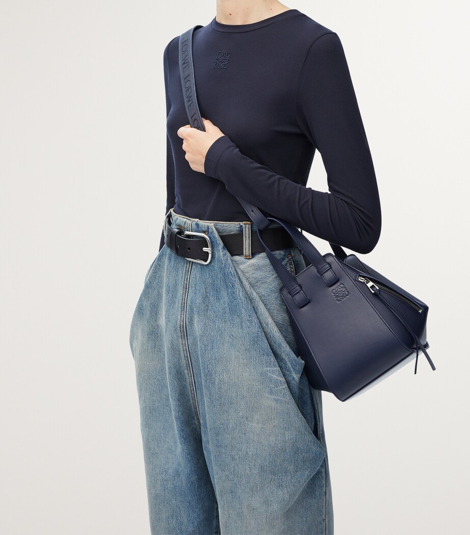 Leather Compact Hammock Top-Handle Bag ABYSS BLUE Image 8