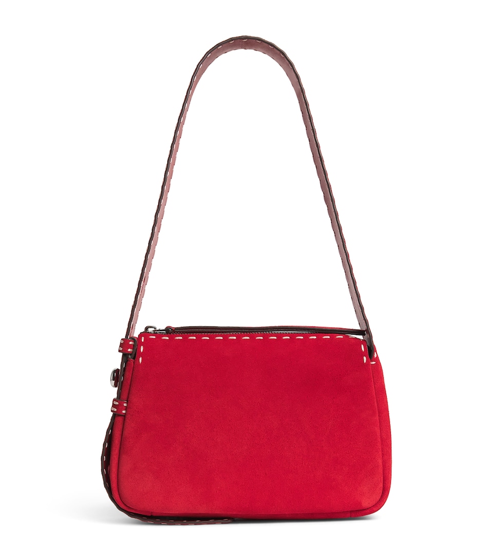 Tory Burch Small Suede Romy Shoulder Bag Red