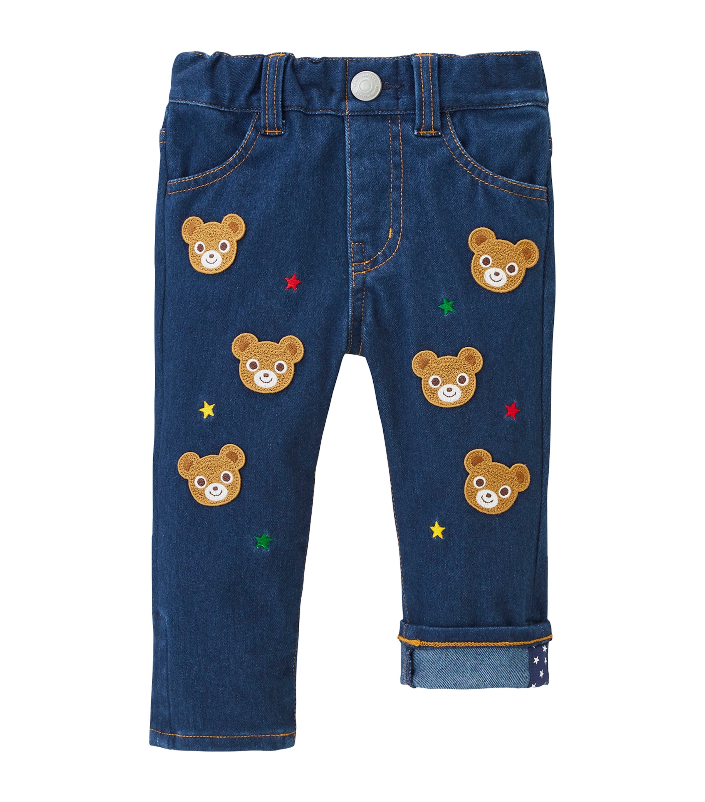 Miki House Embroidered Bear Jeans In Navy