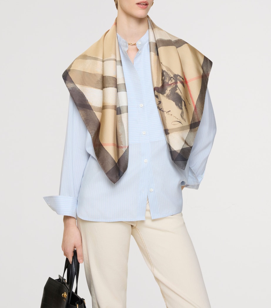 Silk Watercolour Check Scarf SAND Image 2