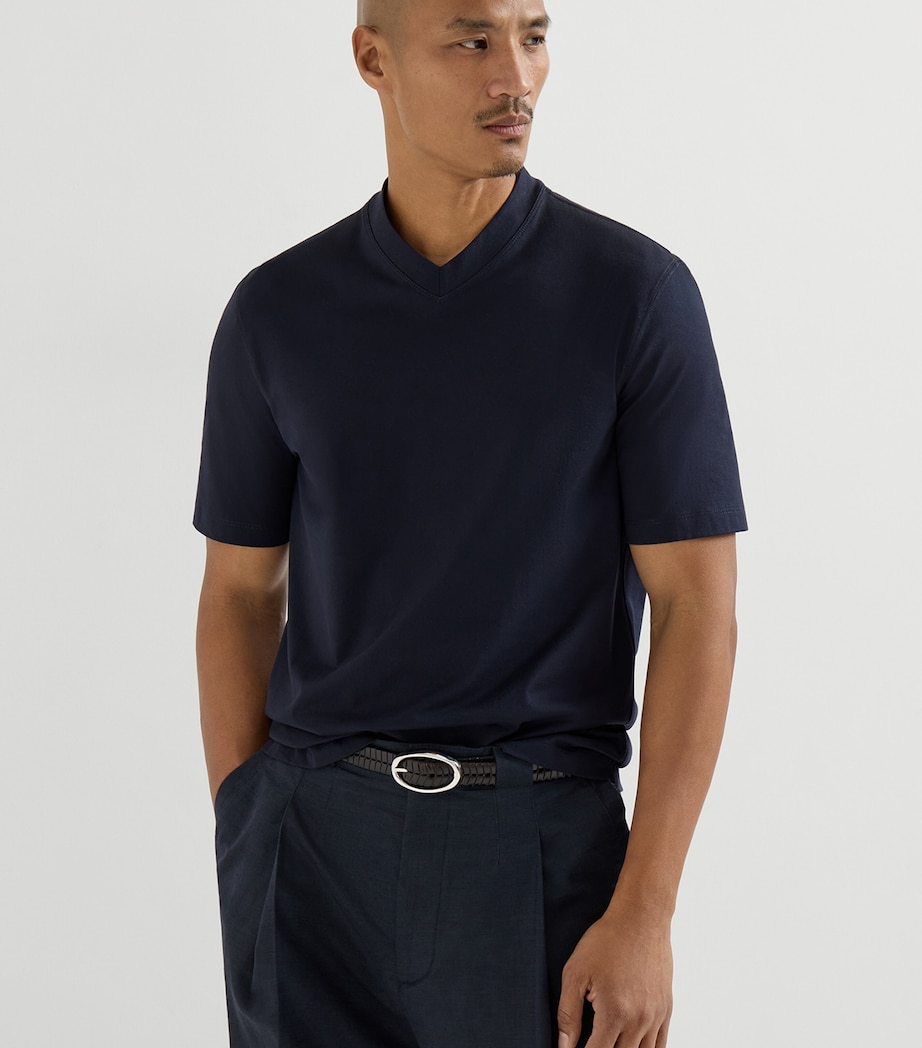 Brunello Cucinelli Mens Cotton Jersey V-Neck T-Shirt Image 4