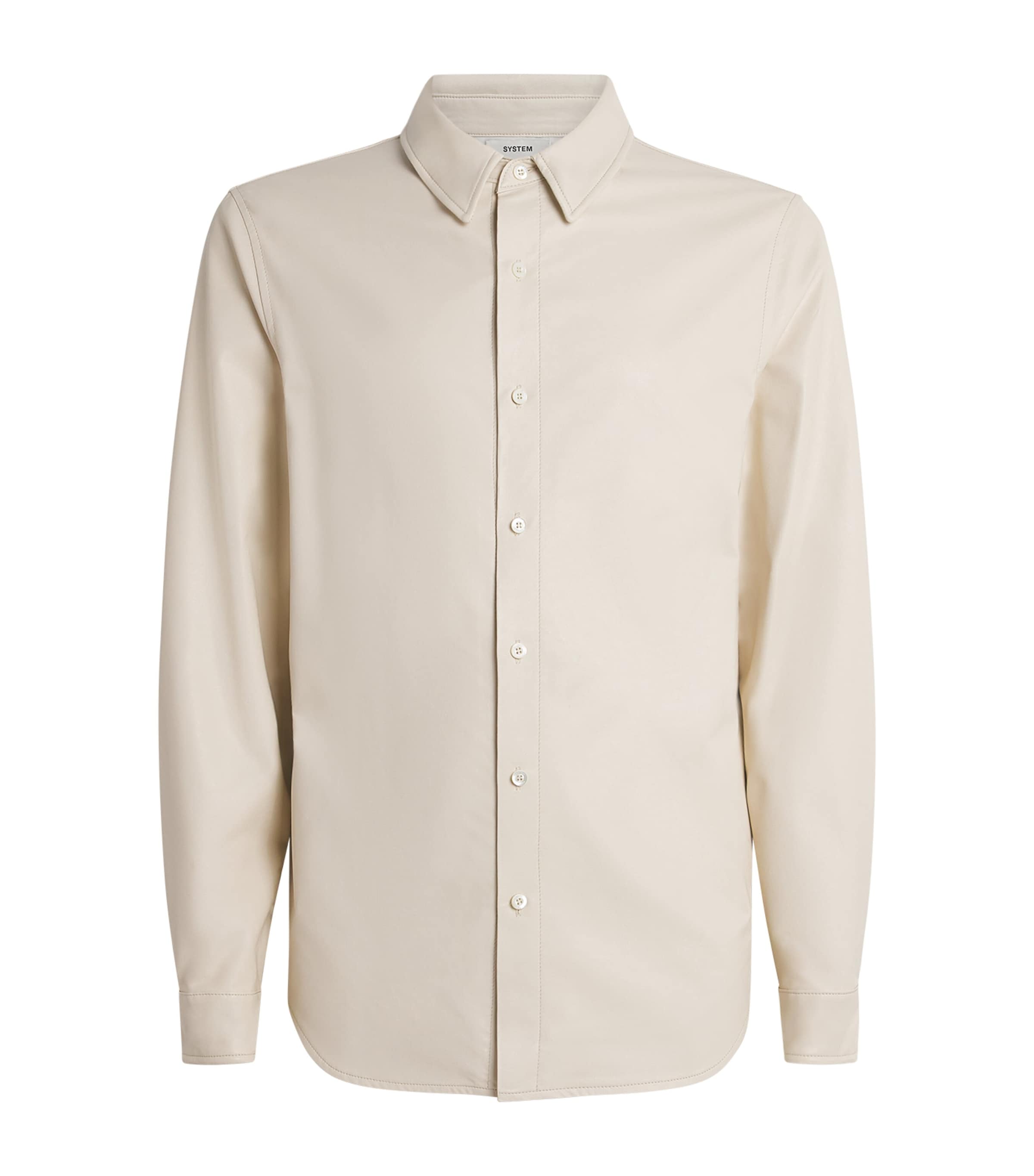 System Mens Faux Leather Shirt Ecru Image 1
