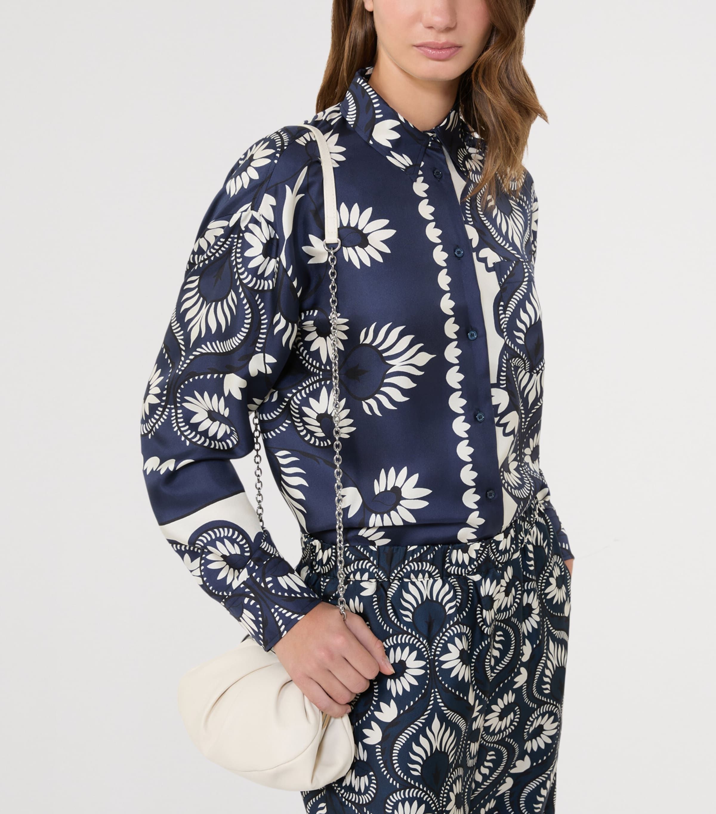 Silk Patchwork Printed Shirt NAVY Image 5