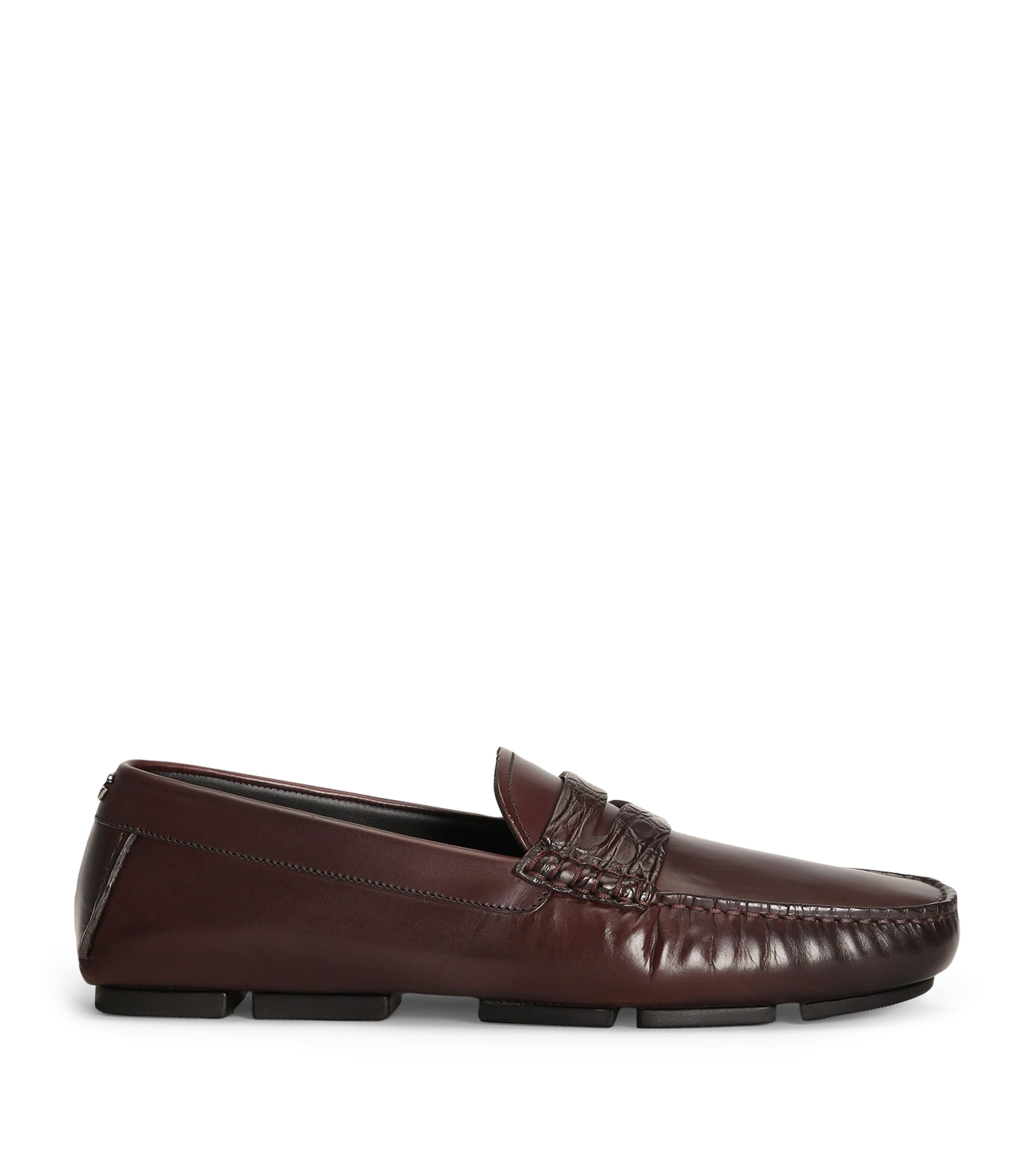 Dolce&Gabbana Calfskin Crocodile-Insert Driving Shoes Burgundy Image 1