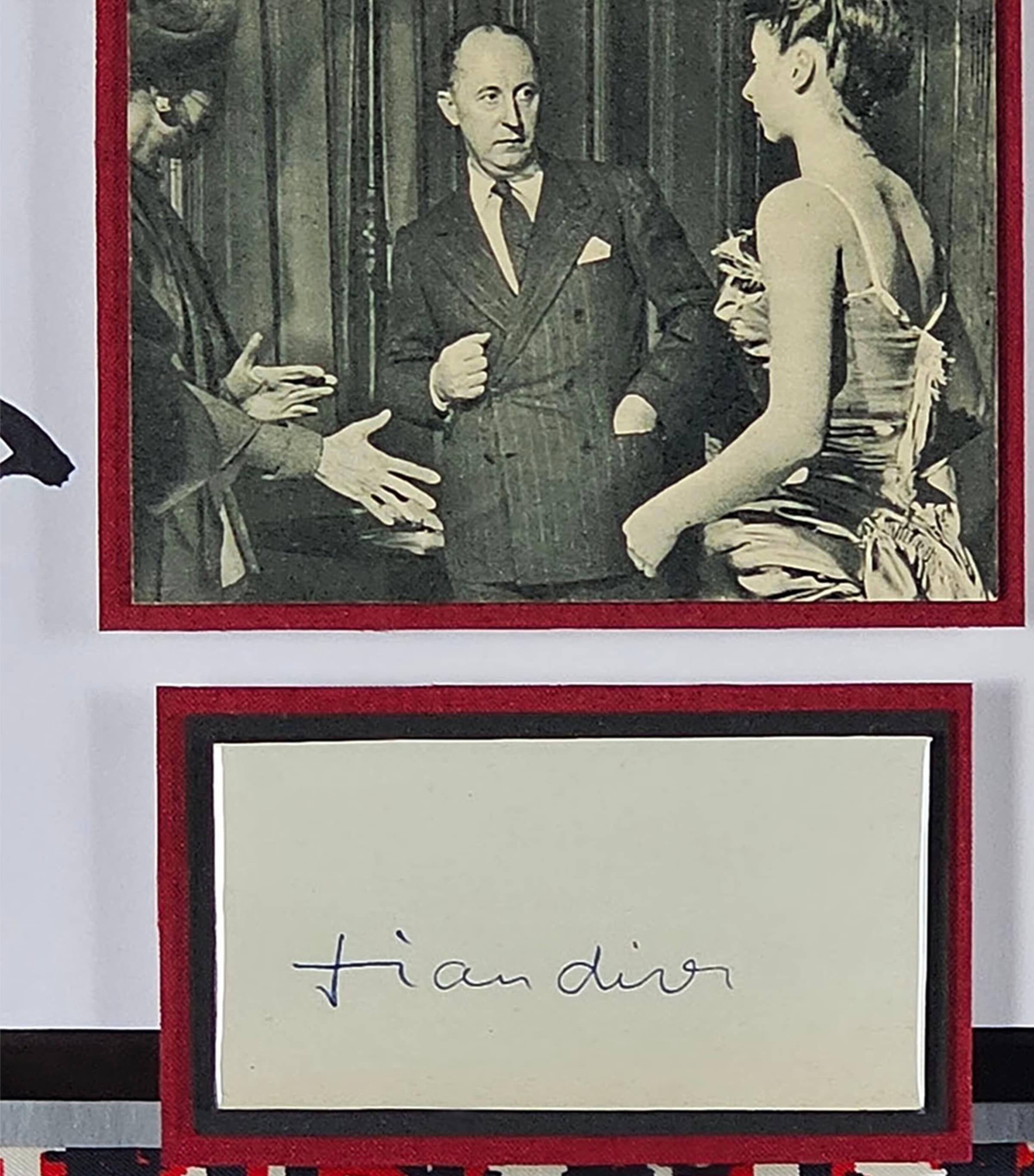 Christian Dior Signed Calling Card with Vintage Dior Scarf Framed Display MULTI Image 2