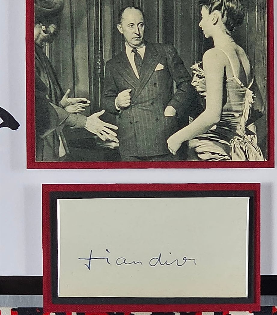 Christian Dior Signed Calling Card with Vintage Dior Scarf Framed Display MULTI Image 2