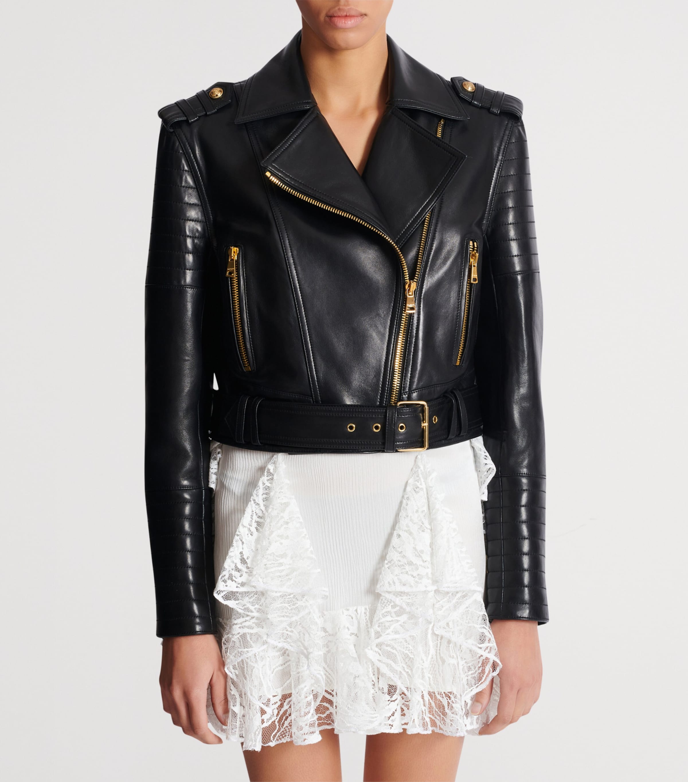 Leather Biker Jacket 0PA NOIR Image 7