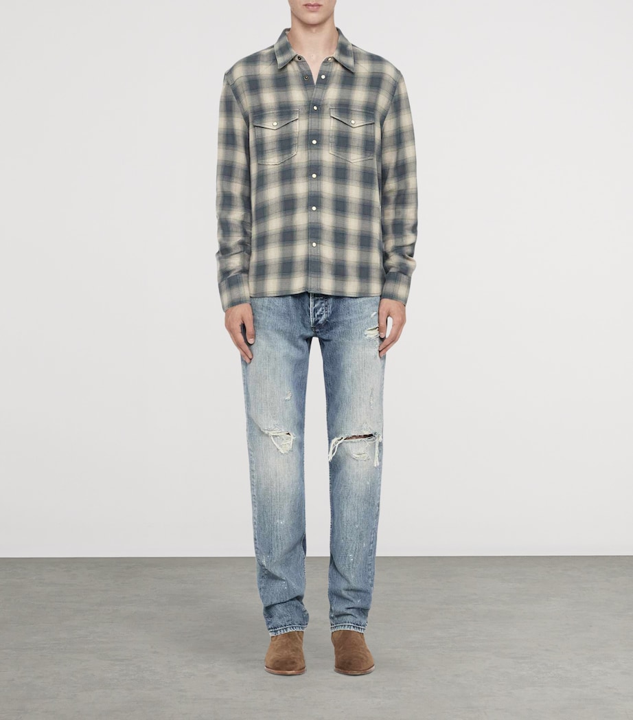 AllSaints Mens Organic Cotton Flannel Brook Shirt Blue Check Image 2