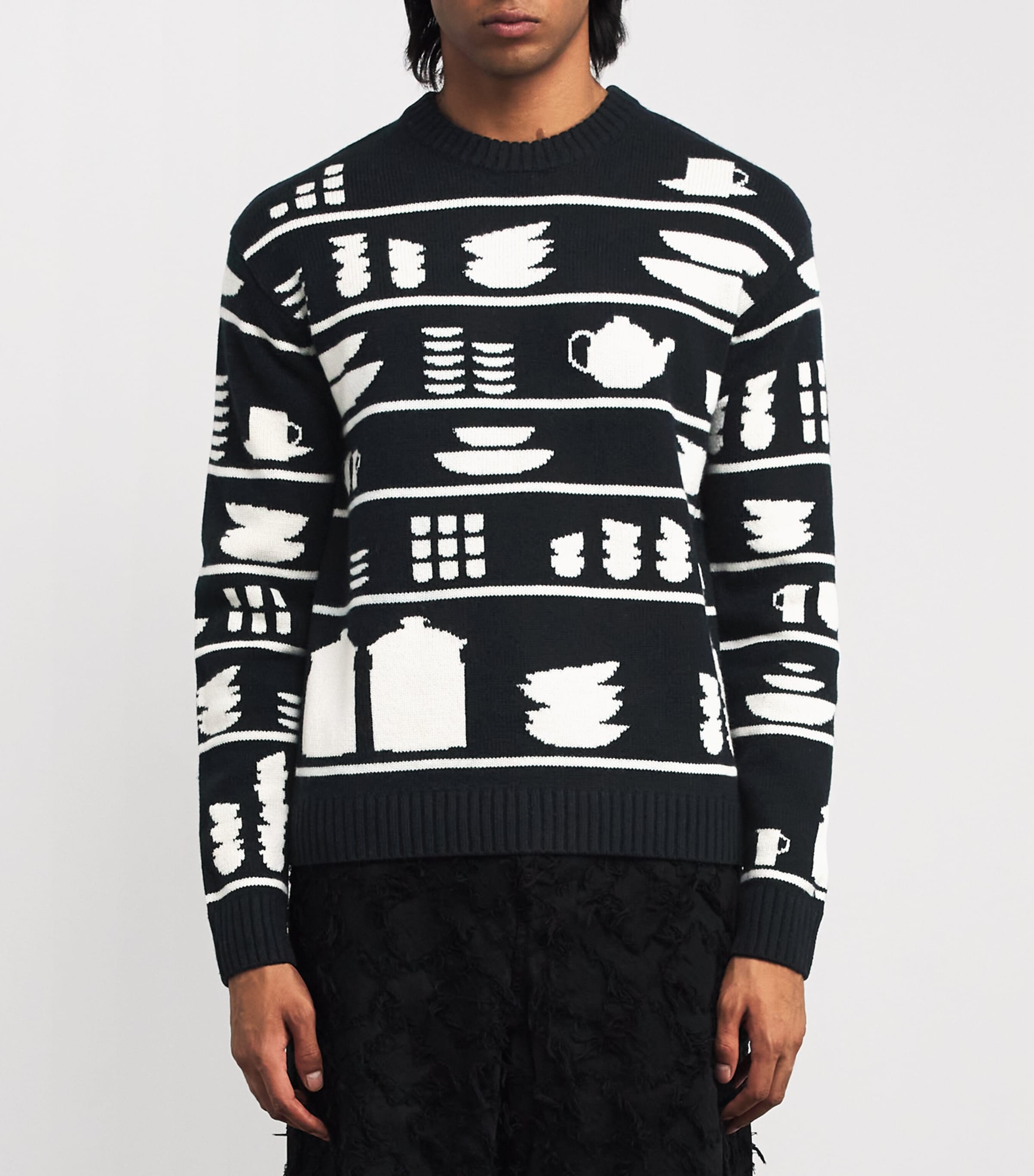JW Anderson Mens Wool Crockery Jacquard Sweater Black/white Image 3