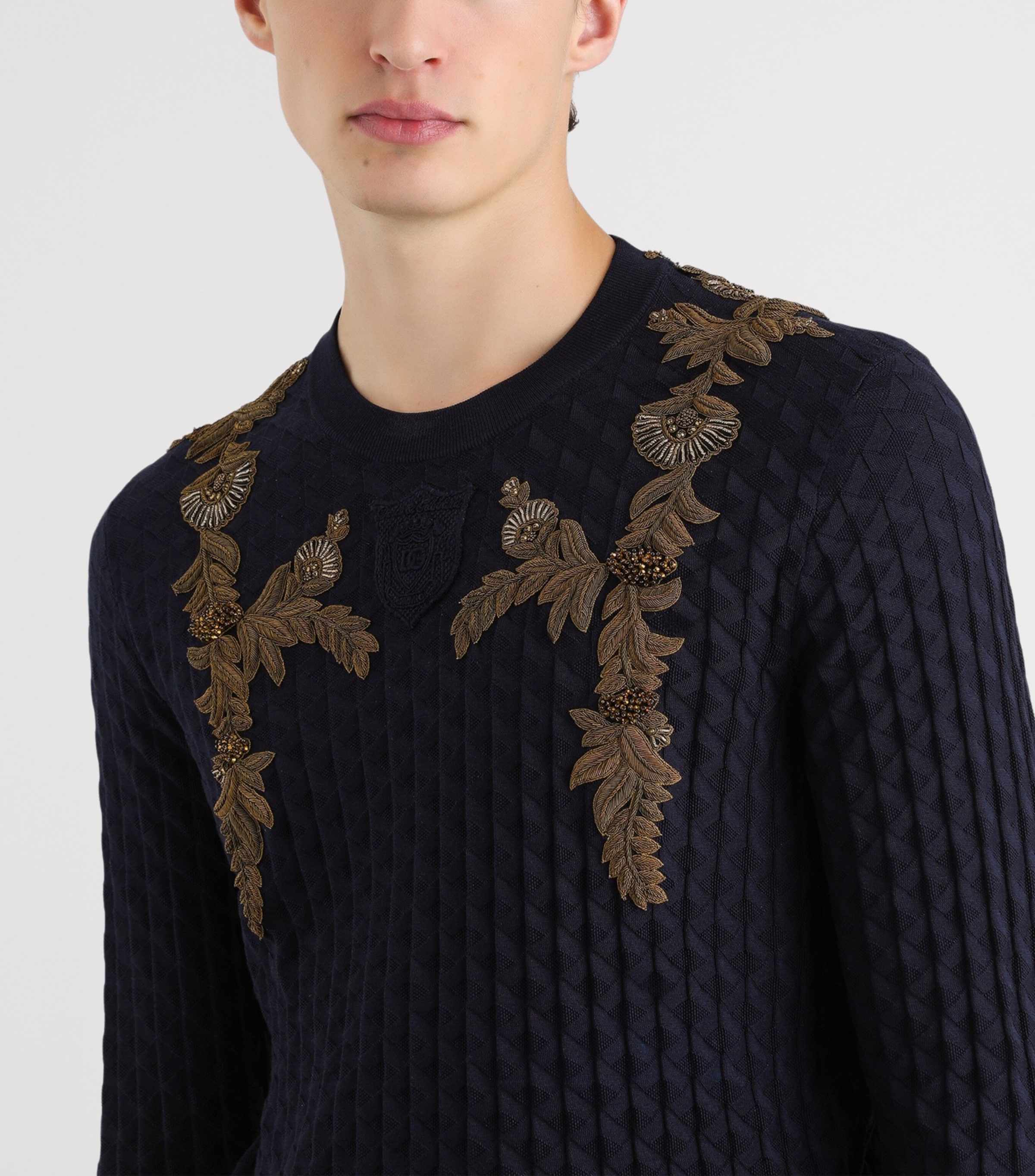 Dolce&Gabbana Mens Embroidered Silk Sweater Very Dark Blue Image 3