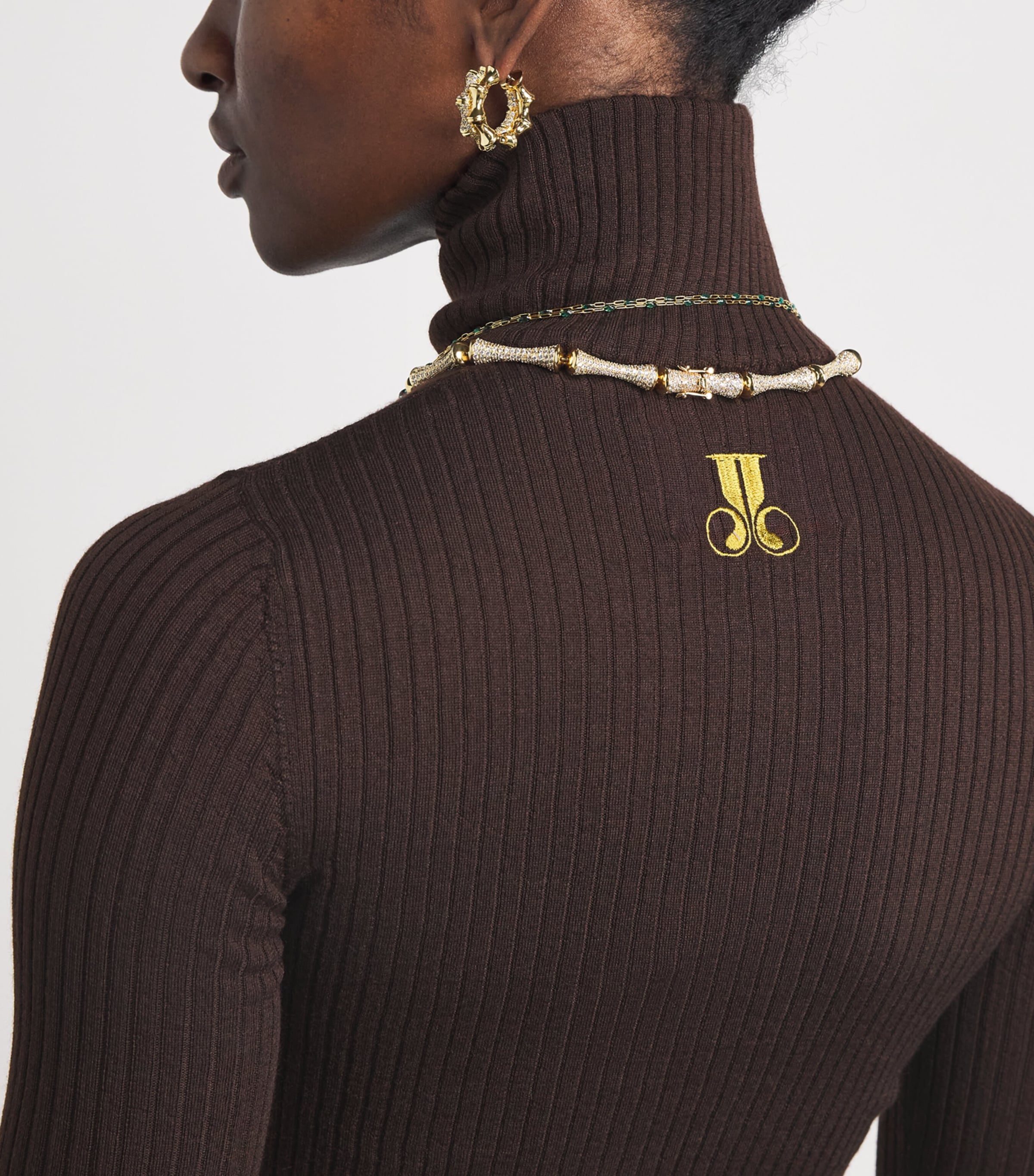 La Doublej Womens Cashmere-Silk Feather-Trim Sweater Solid Cocoa Image 3