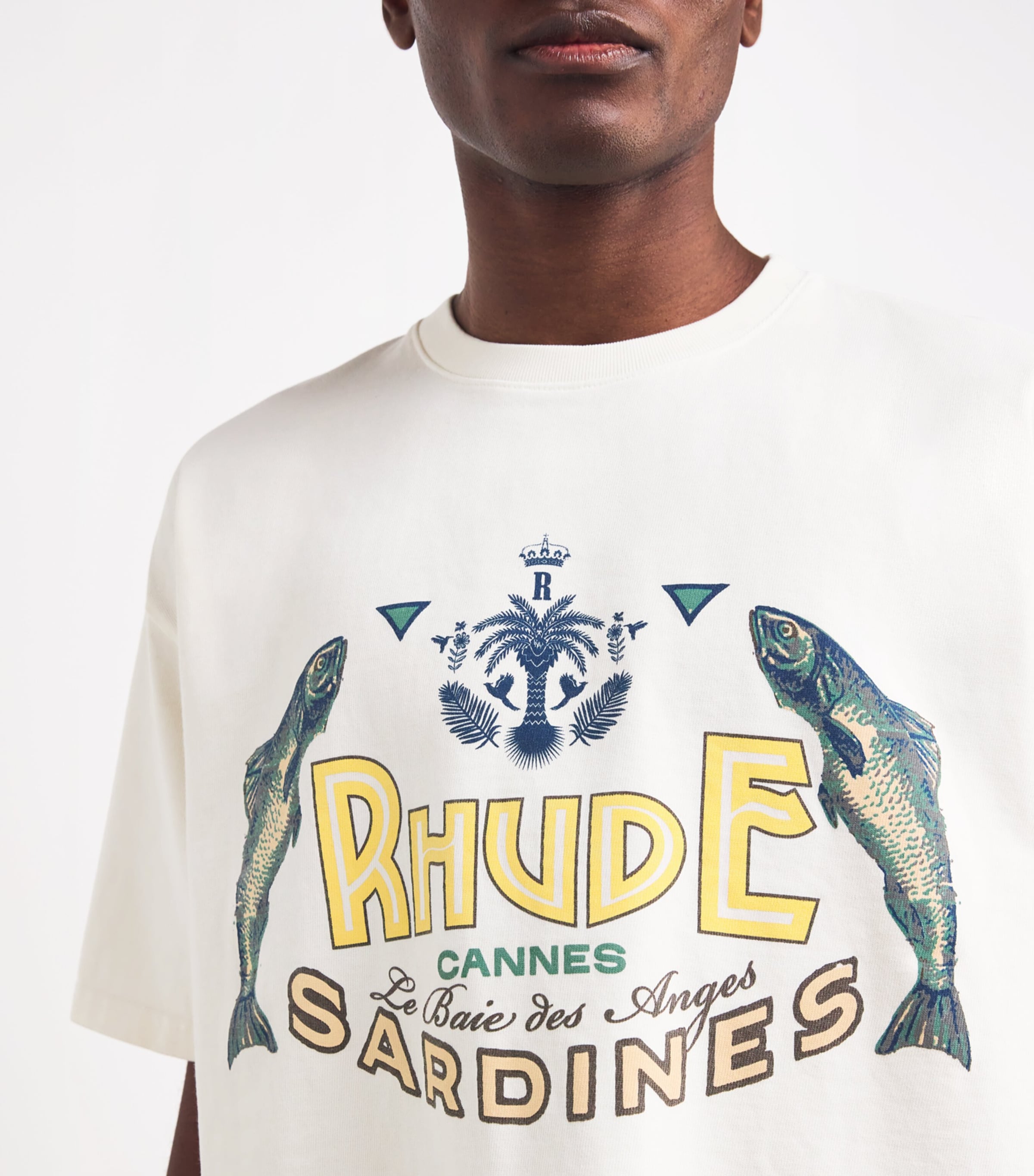 Rhude Mens Cotton Logo Sardines T-Shirt Vtg White Image 6