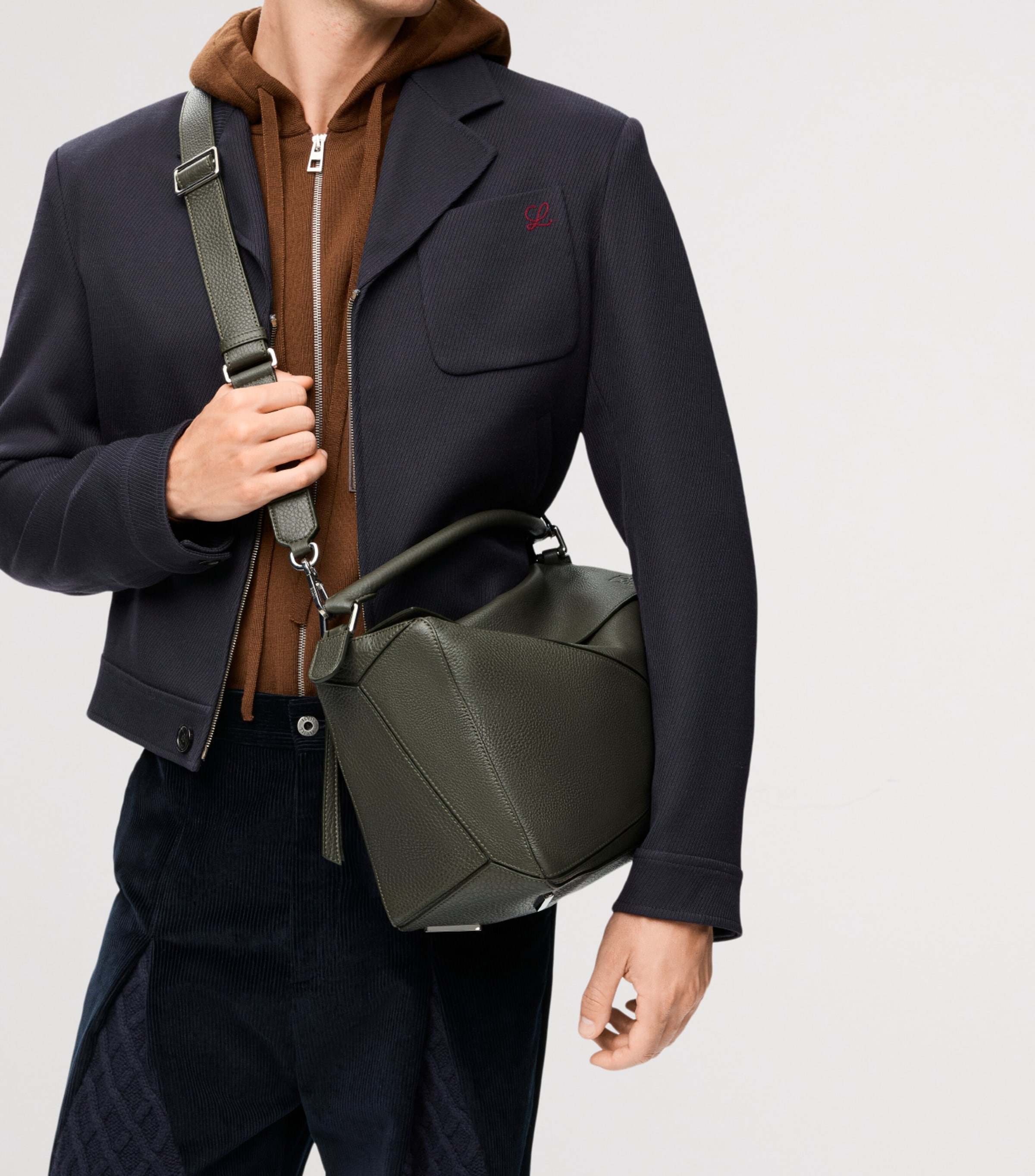 Large Leather Puzzle Top-Handle Bag DARK KHAKI Image 7