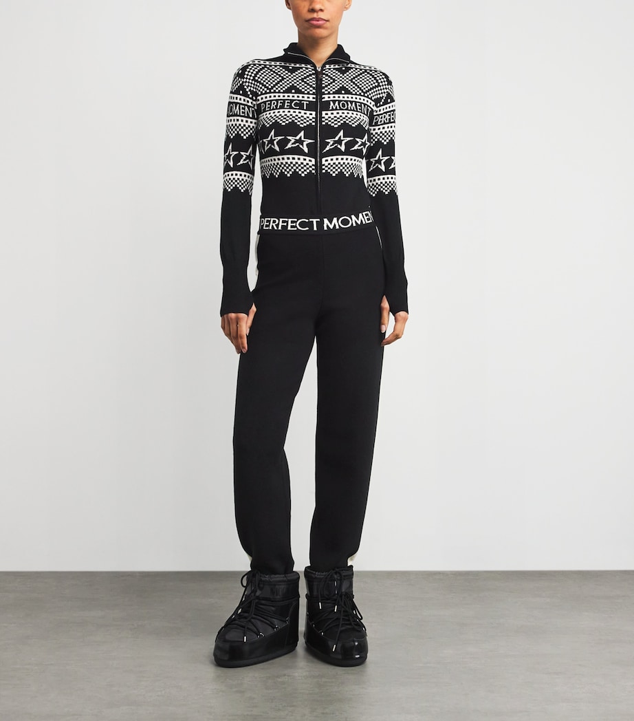 Perfect Moment Womens Merino Wool Intarsia-Knit Bodysuit Black/white Image 2
