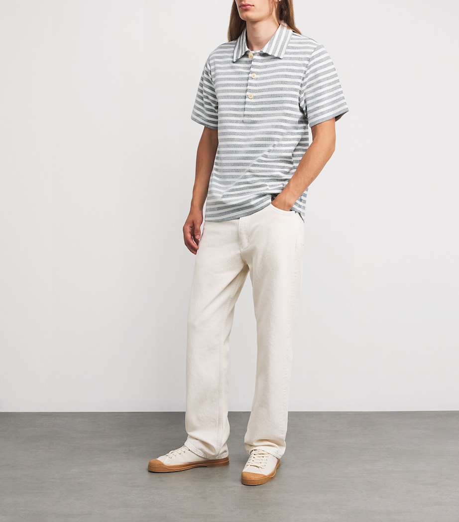 Cotton Stripe Polo Shirt CREAM/NAVY Image 2