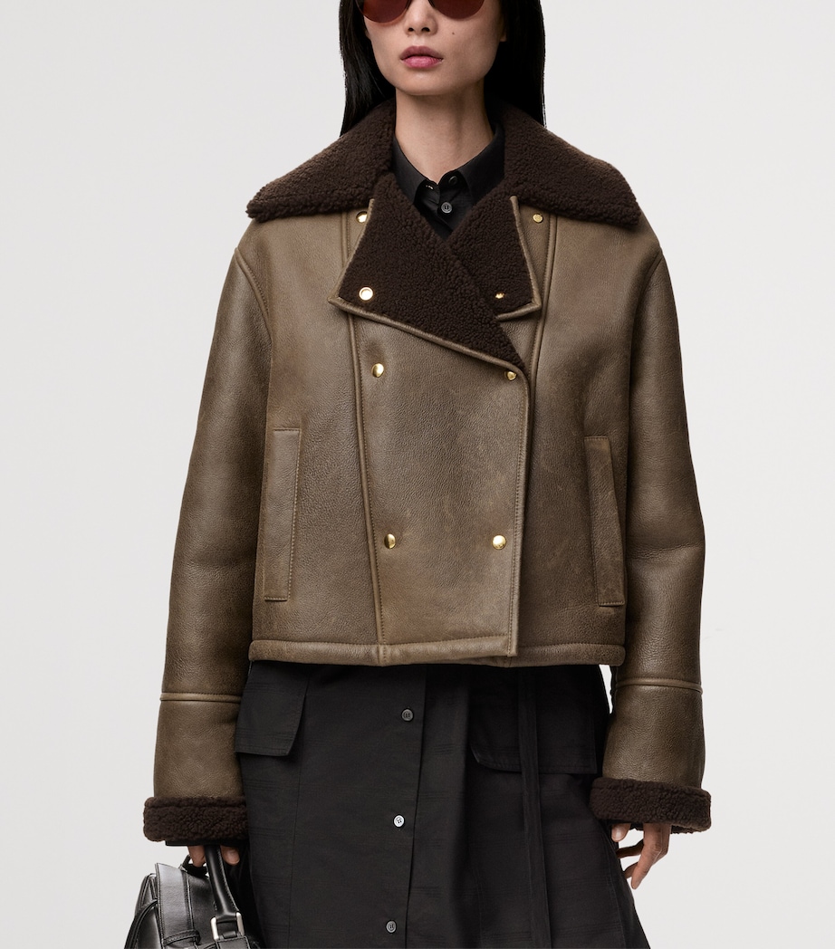 Lambskin Shearling-Collar Aviator Jacket SAGE Image 3