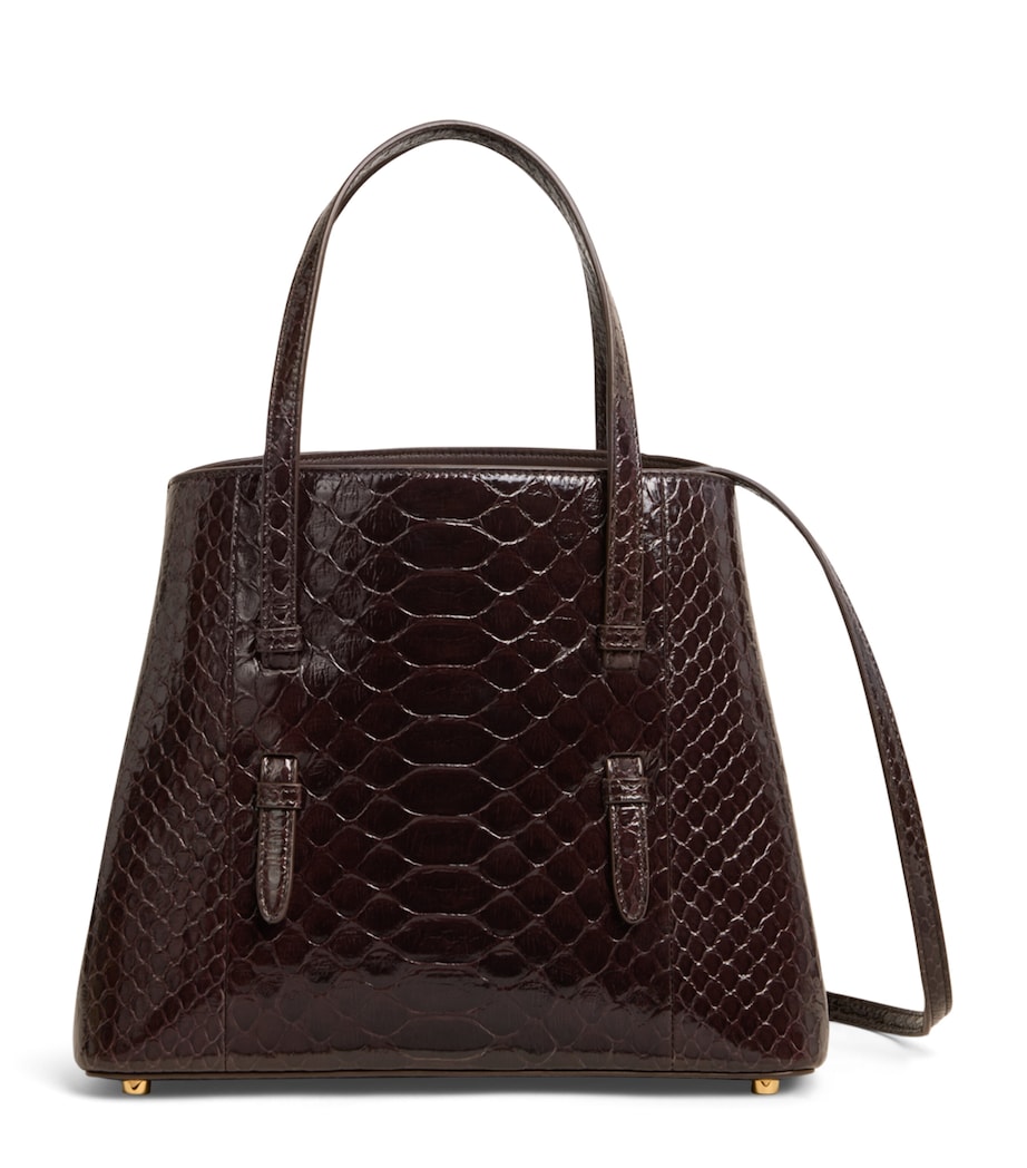 Alaïa Leather Python-Embossed Mina 25 Top-Handle Bag Dark Brown Image 1