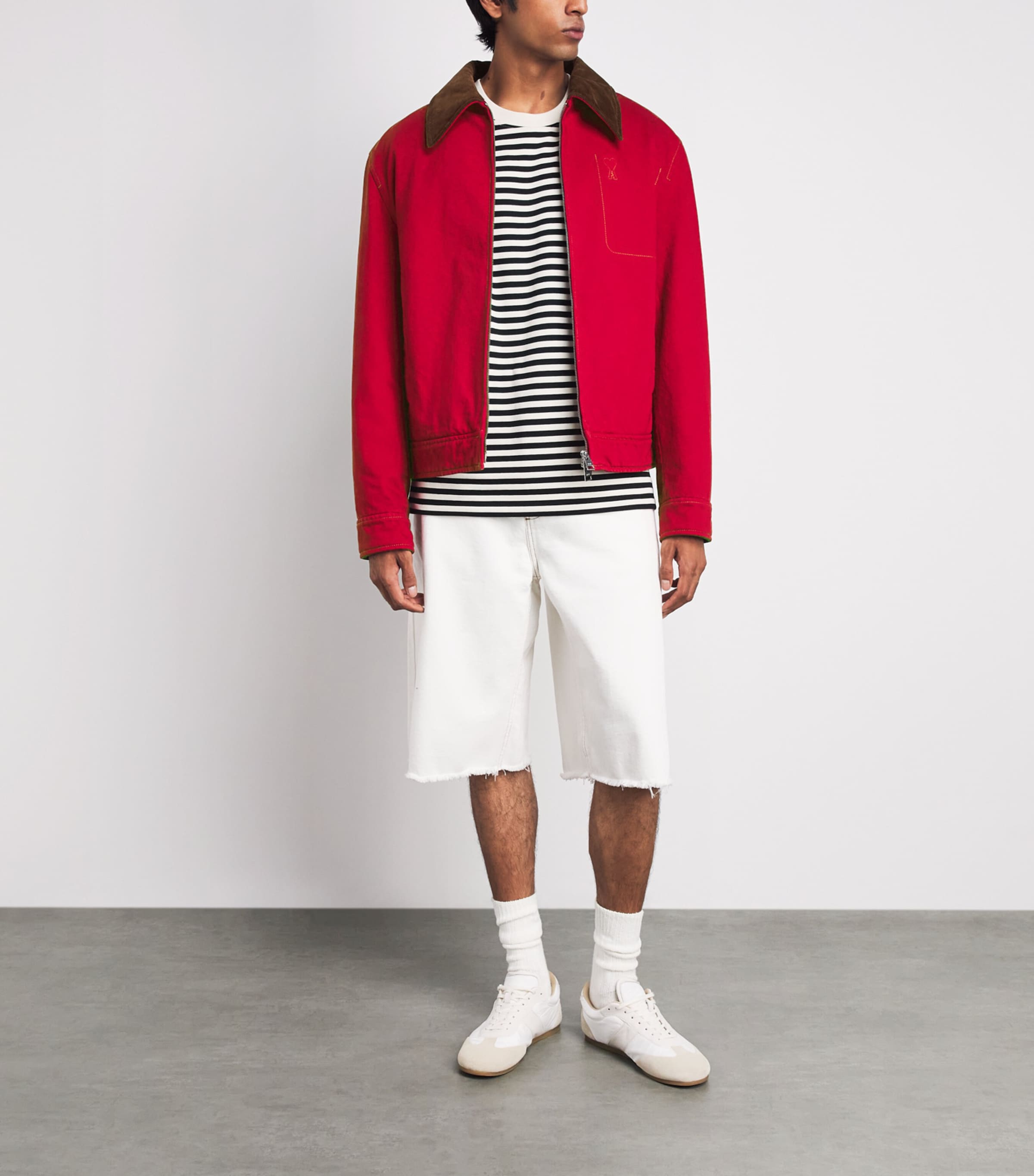 AMI Paris Mens Ami De Coeur Contrast-Collar Jacket Rouge Rubis Image 2
