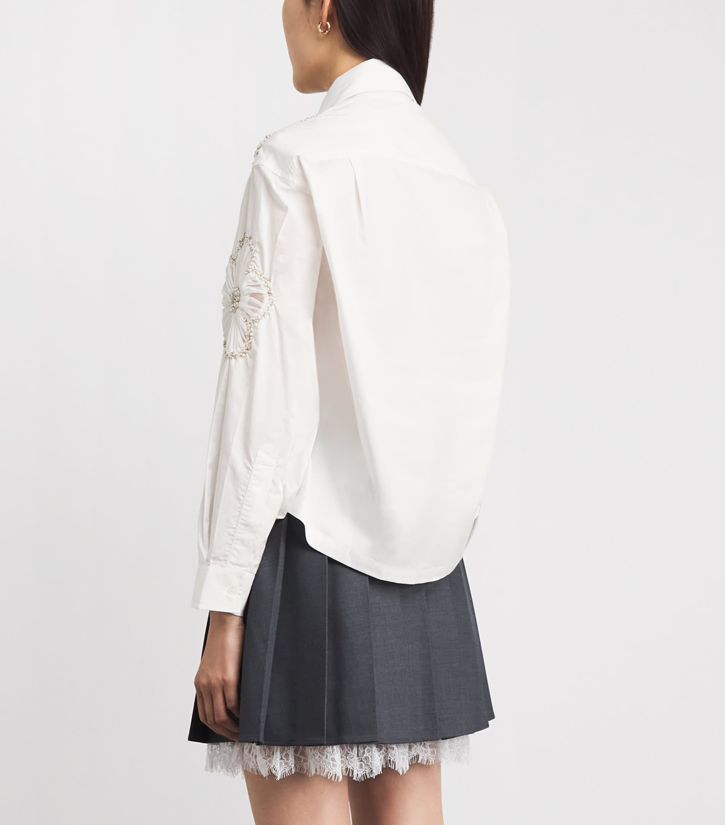 Sandro Paris Womens Cotton Embroidered Shirt White / Blue Image 5