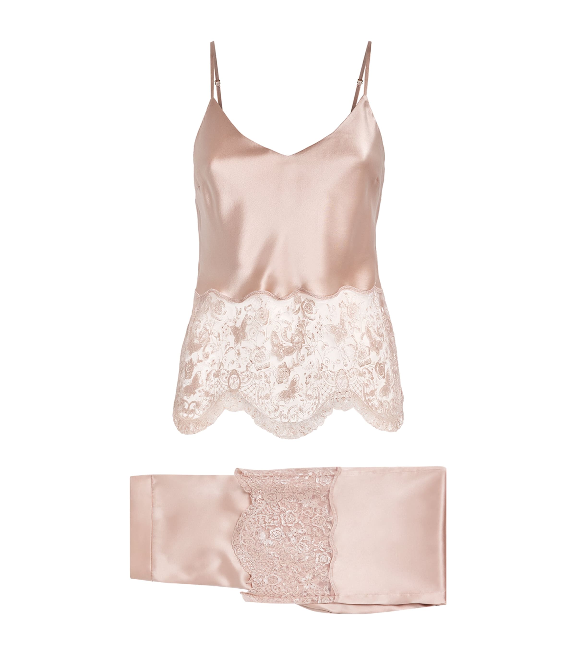 Harrods Womens Silk Lace-Trim Cami Pyjama Set Pink Image 1