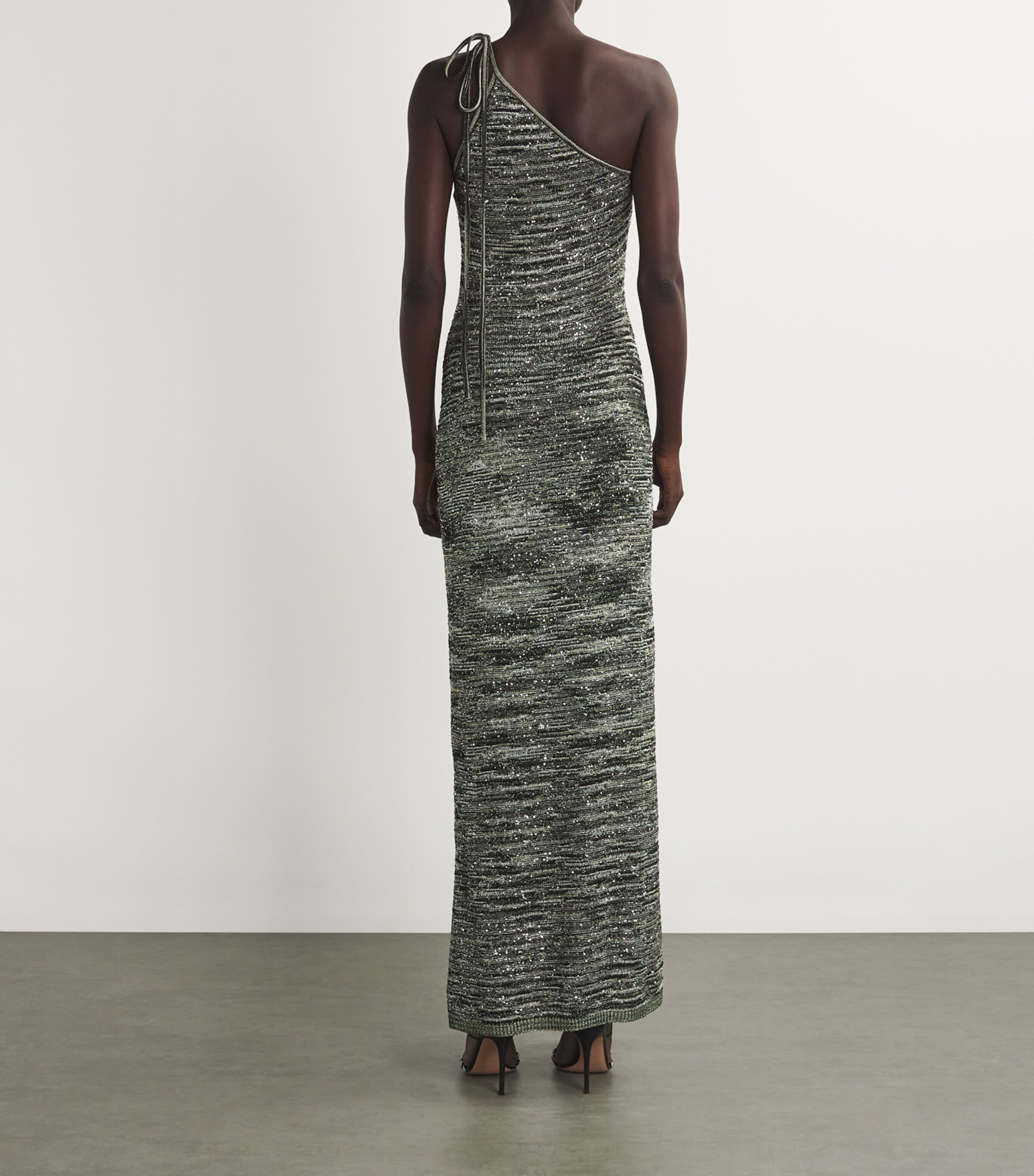 Missoni Womens Sequinned Asymmetric Maxi Dress Blck/grn Image 3