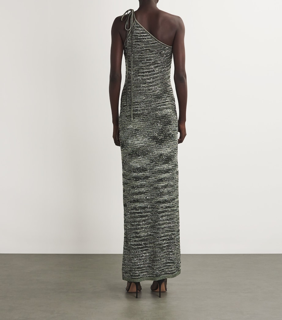 Missoni Womens Sequinned Asymmetric Maxi Dress Blck/grn Image 3