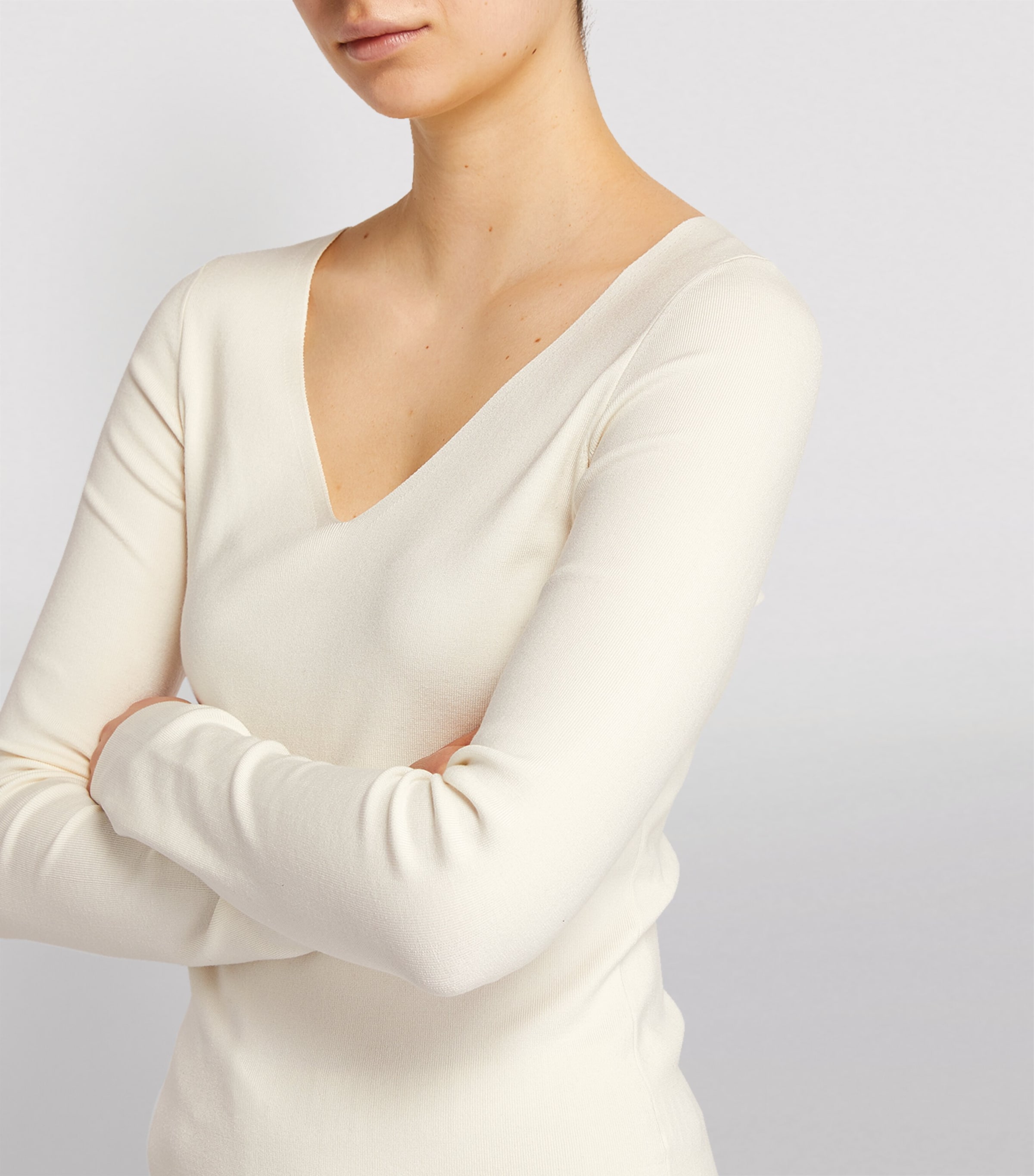 Silk Stretch V Neck Top IVORY Image 6