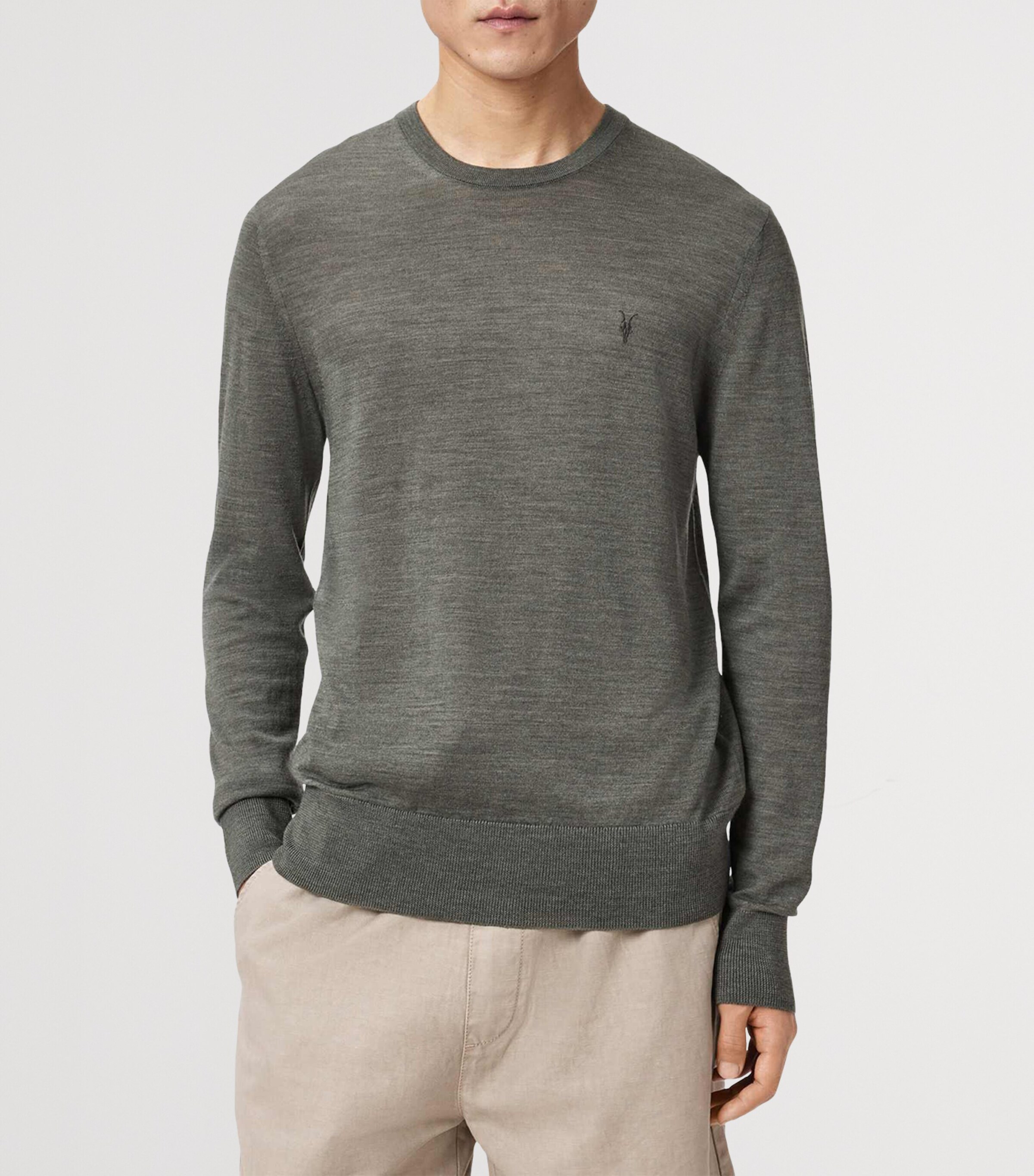 AllSaints Mens Merino Wool Slim Mode Sweater Maple Green Image 4